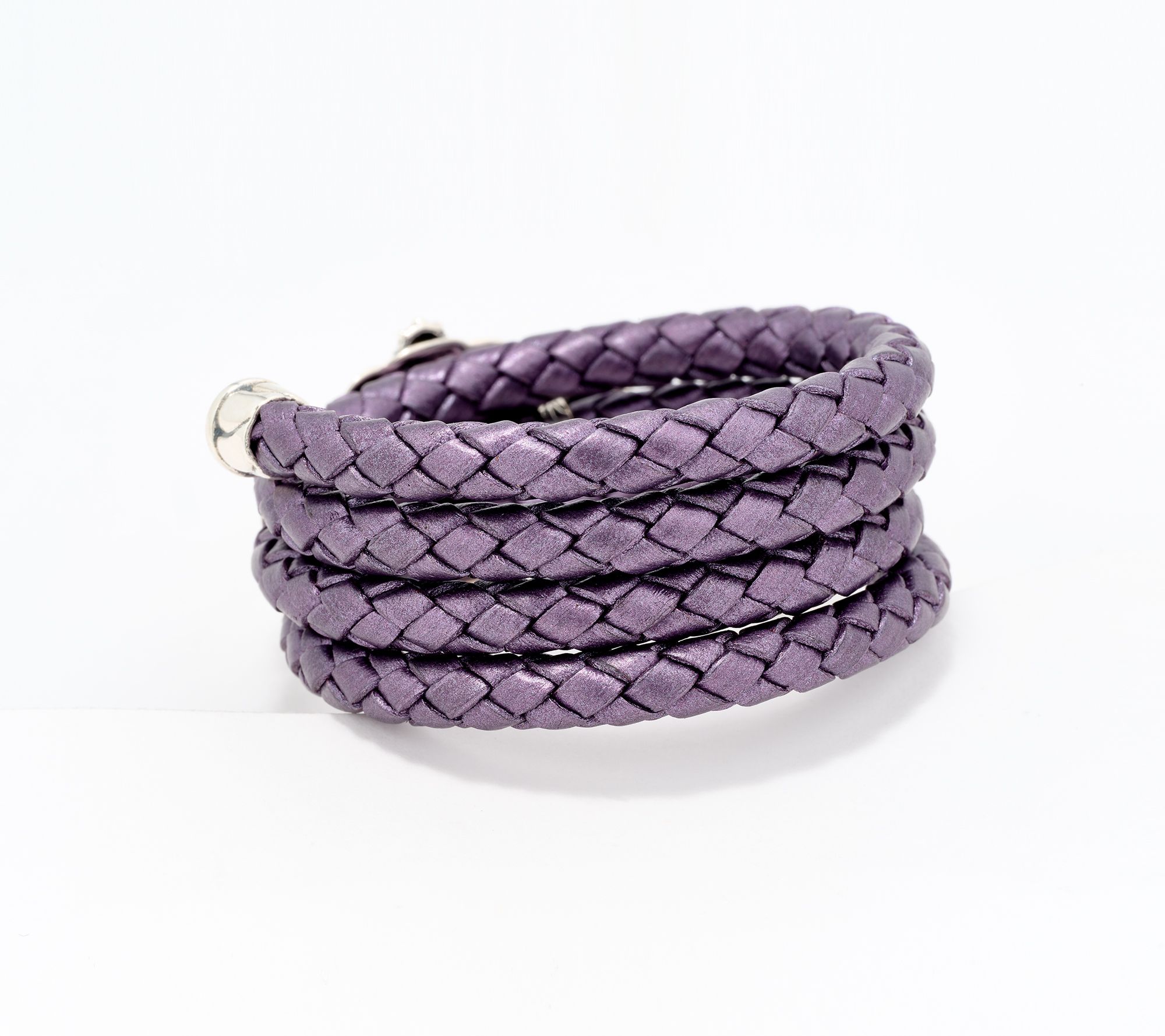 American West Sterl & Leather East-West Gemstone Coil Bracelet