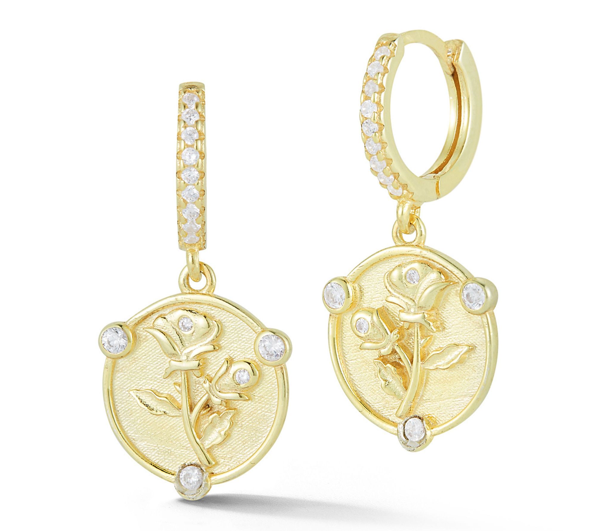 Sterlina Silver Rose Disc Charm Hoop Earrings,Sterling