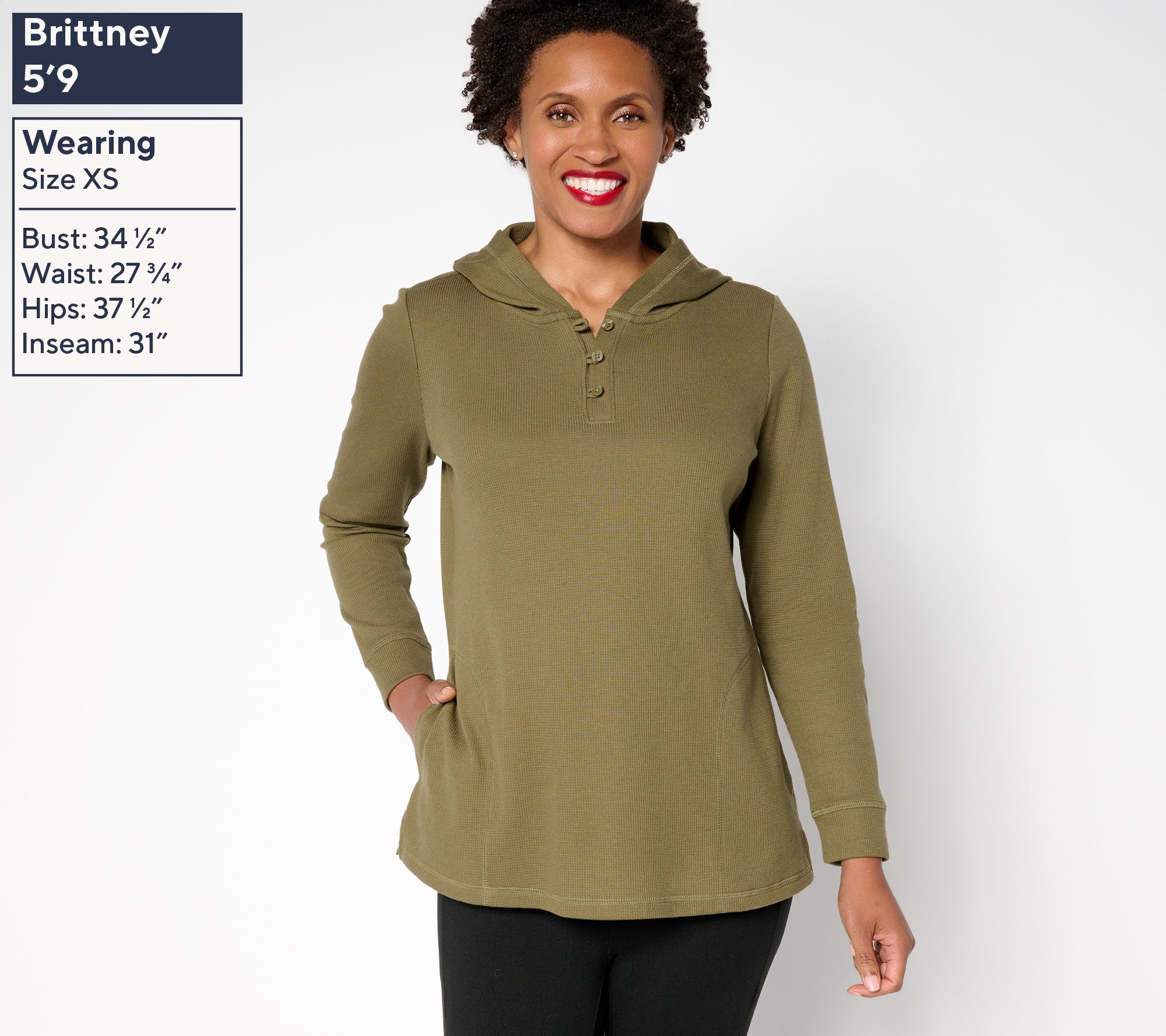 Denim & Co. Active Regular Waffle Knit Hooded Henley Tunic