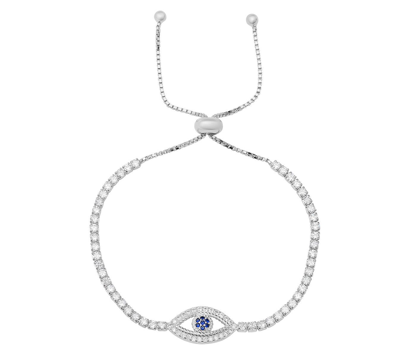 Diamonique Evil Eye Adjustable Bracelet, Sterling Silver