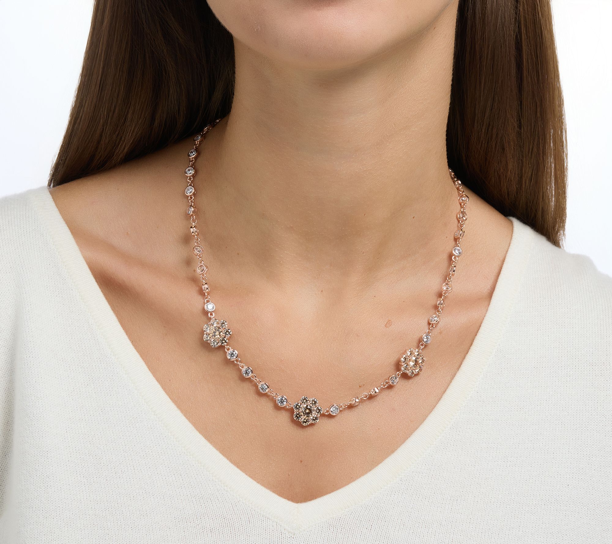 Diamonique x Lulu Frost Champagne Flower Necklace Sterling Silver