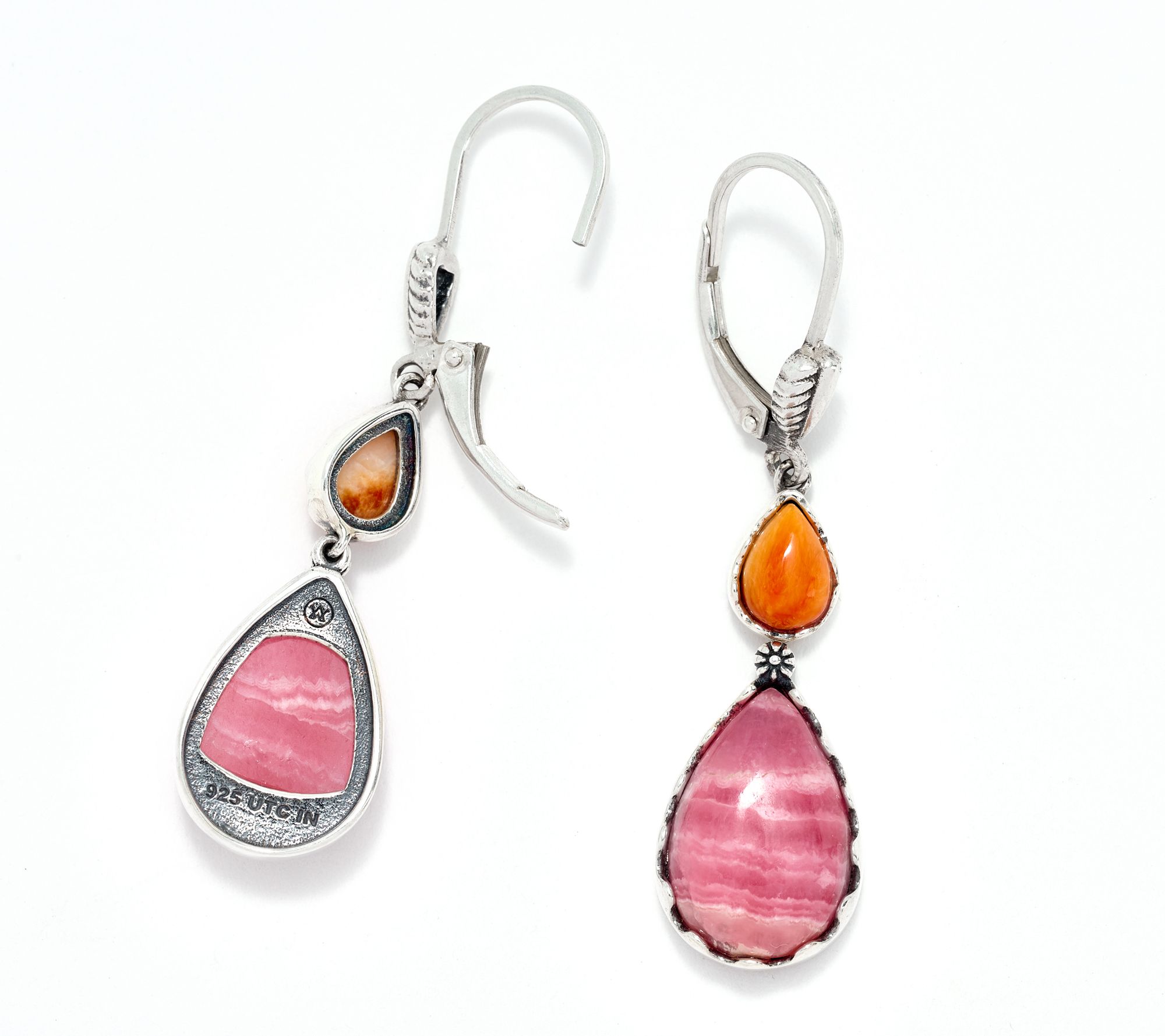 American West Sterling Double Pear Gemstone Lever Back Earrings