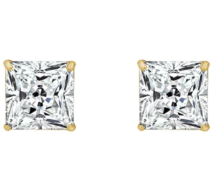 Diamonique 5.50 cttw Princess-Cut Stud Earrings, 14K Gold