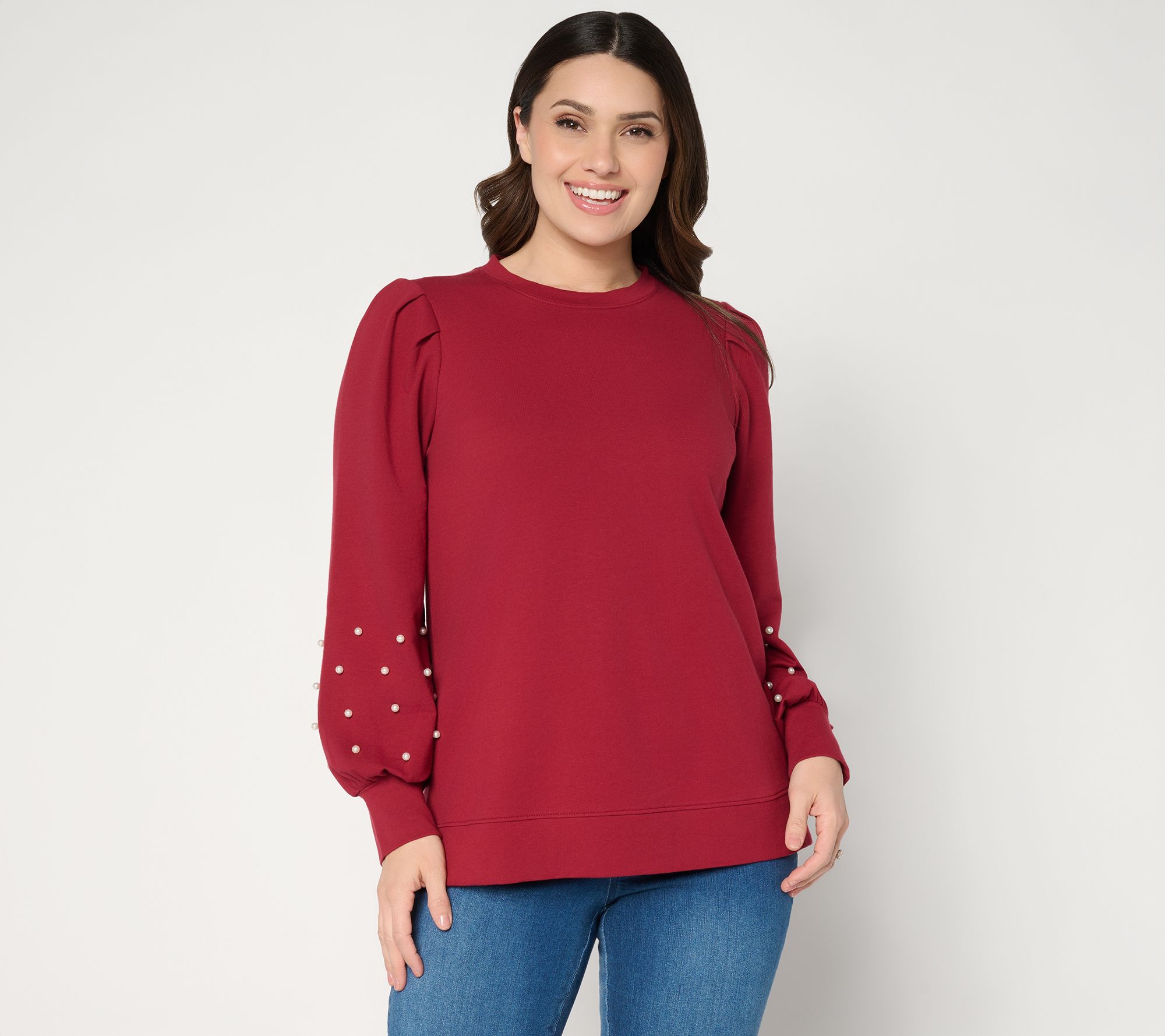 Jingle Belles by Kim Gravel Uptown Pearls Blouson Sleeve Sweatshirt