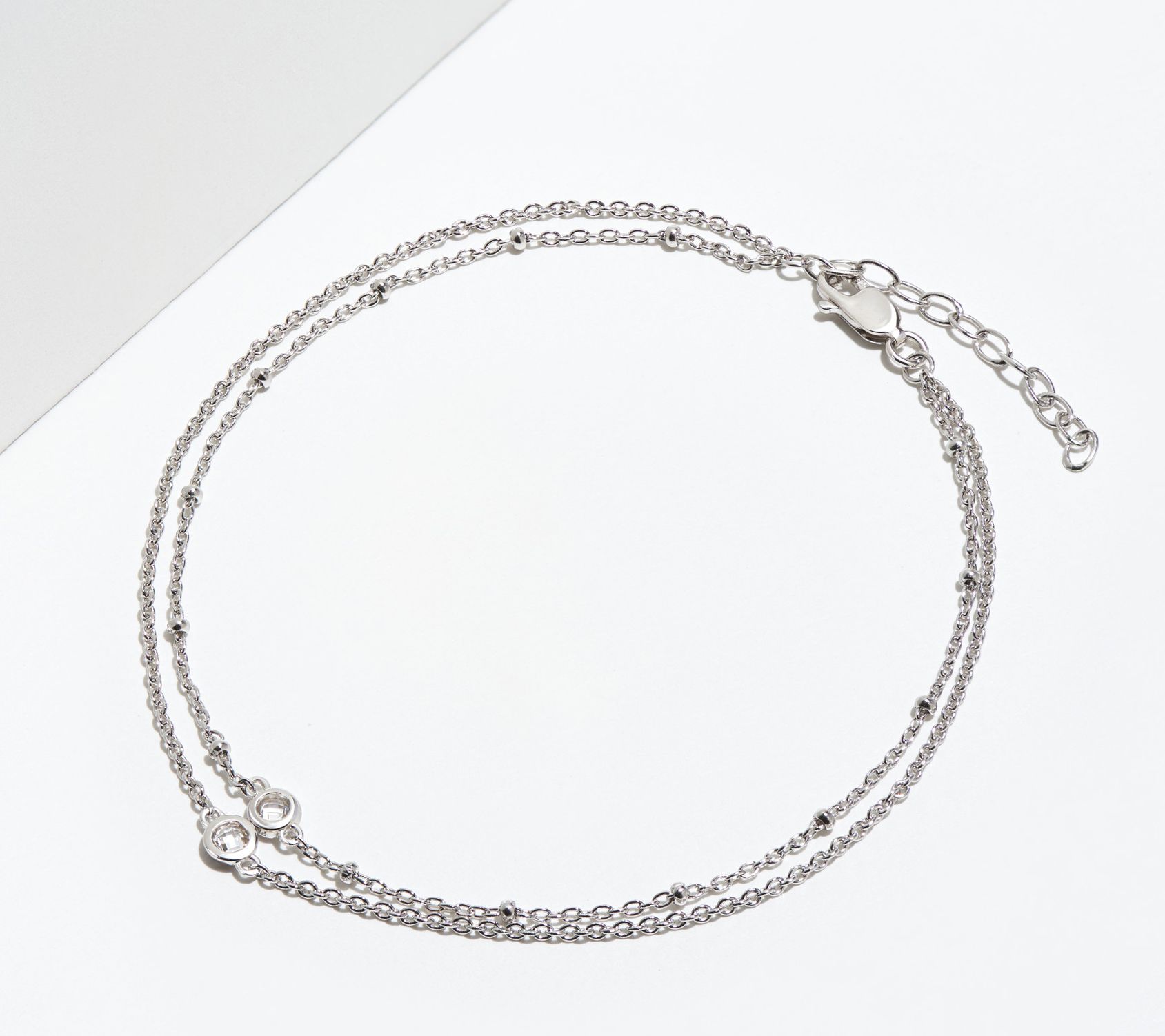 Diamonique Double Chain Ankle Bracelet, Sterling Silver
