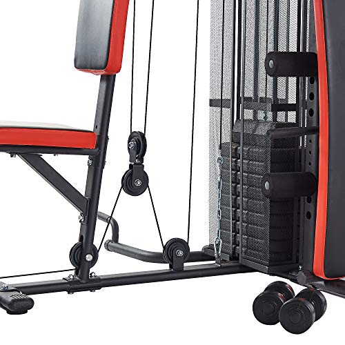 BalanceFrom-Home-Gym-System Workout-Station with 380LB of Resistance, 145LB-Weight Stack, Home Gym- Black & Red