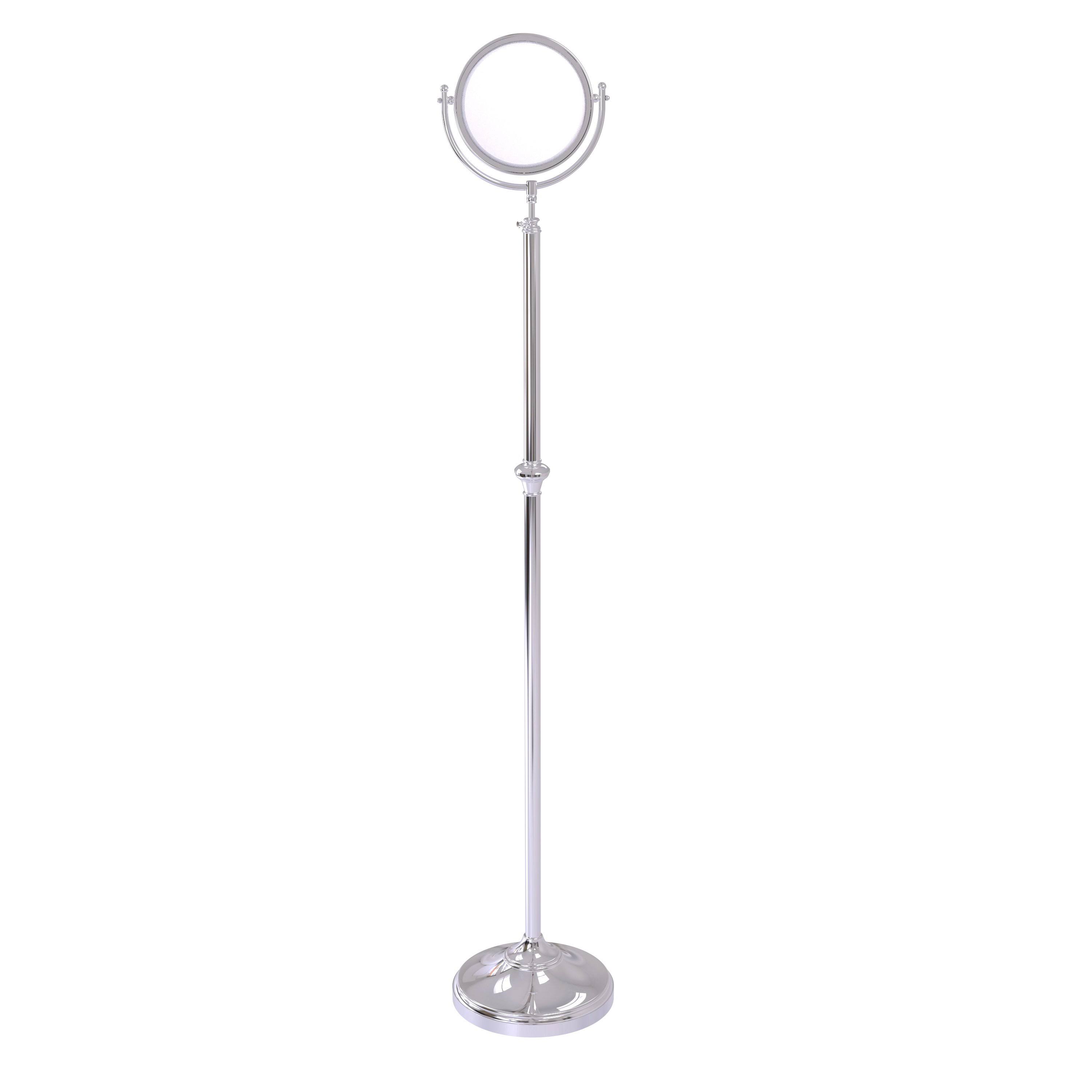 Adjustable Height Floor Standing Make-Up Mirror 8 inch Diameter 4X Magnification Polished Chrome