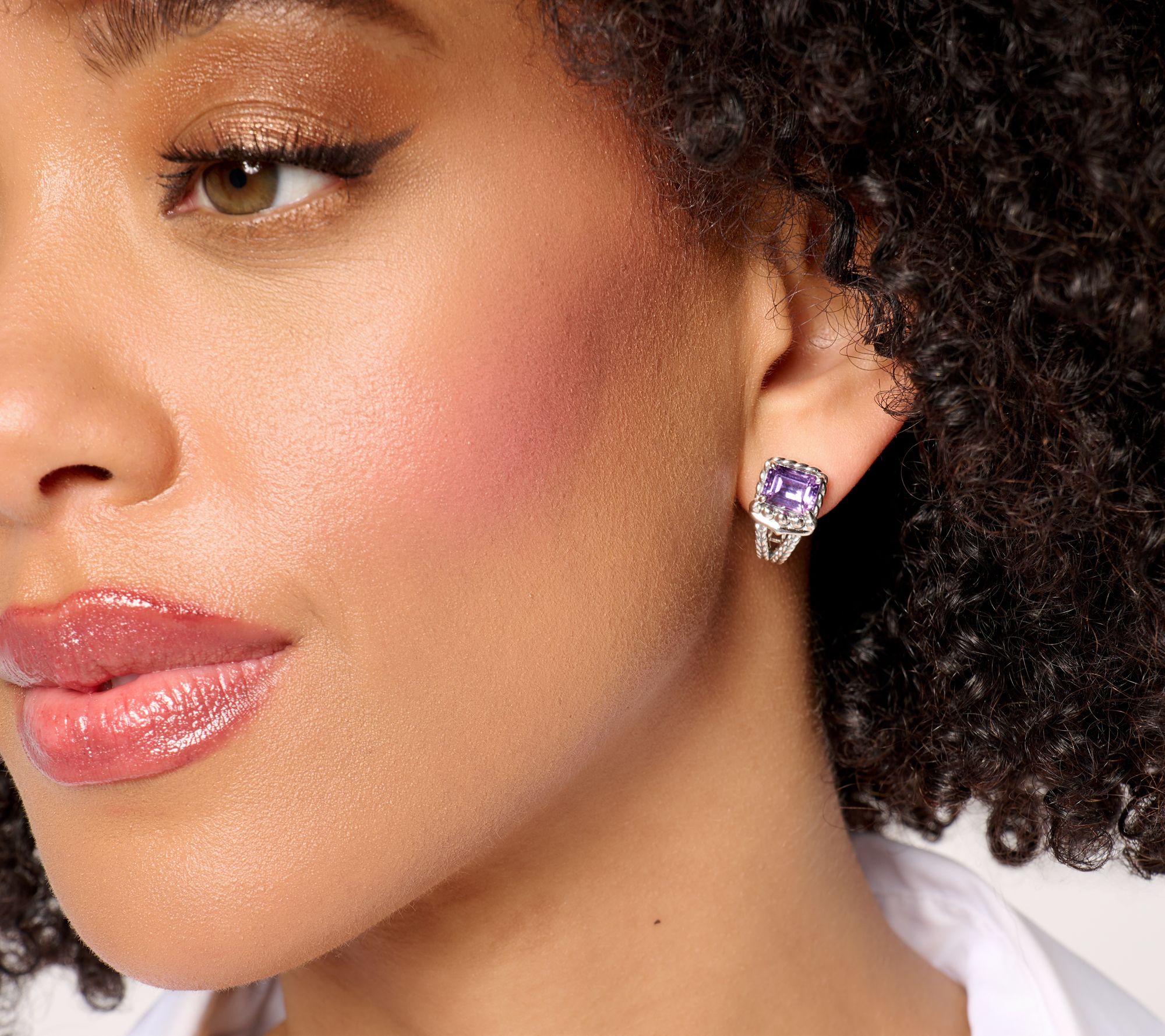 JAI Sterling Silver Emerald Cut Gemstone Earrings