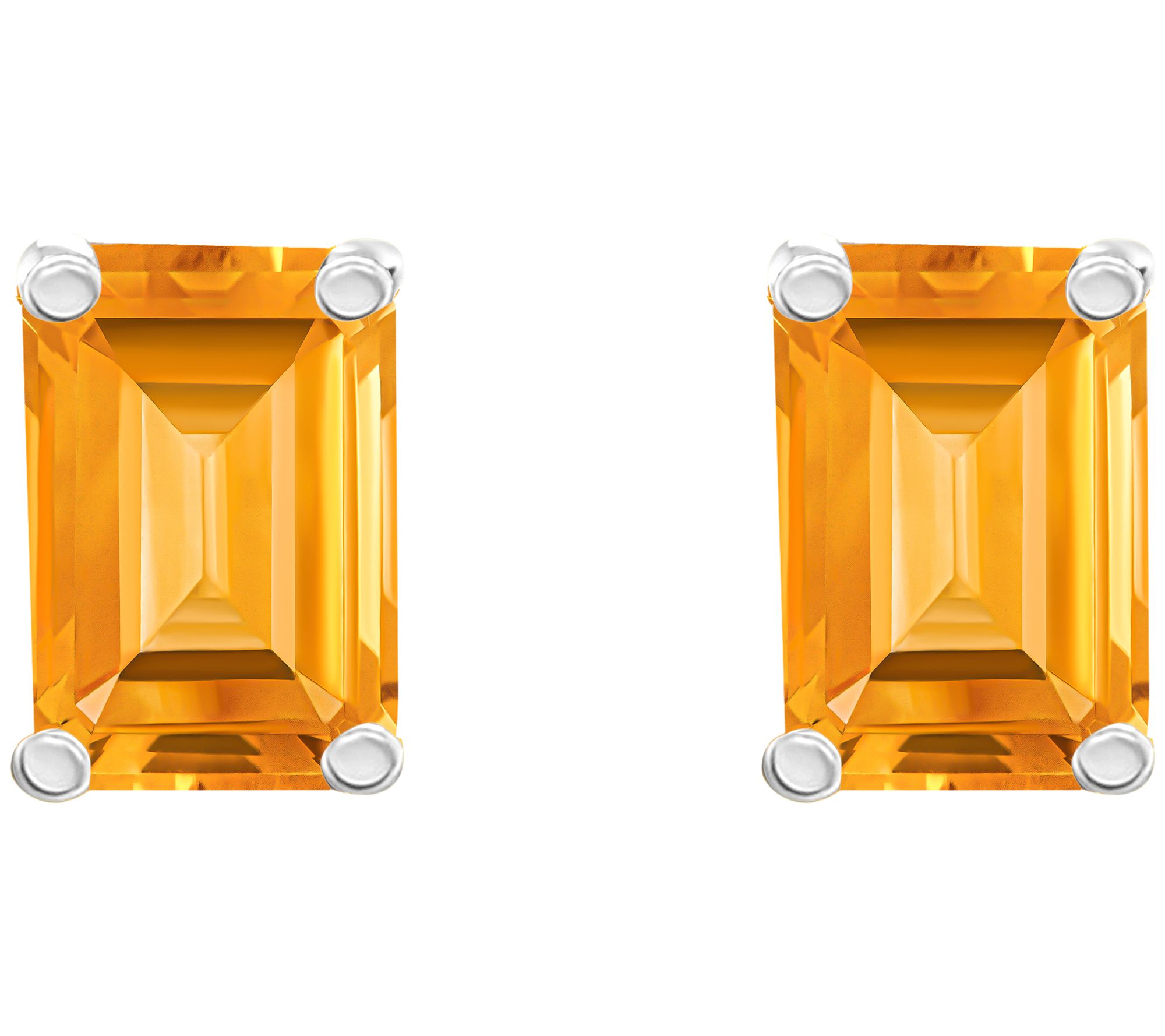 14K Gold Emerald-Cut 1.10 cttw Citrine Stud Earrings