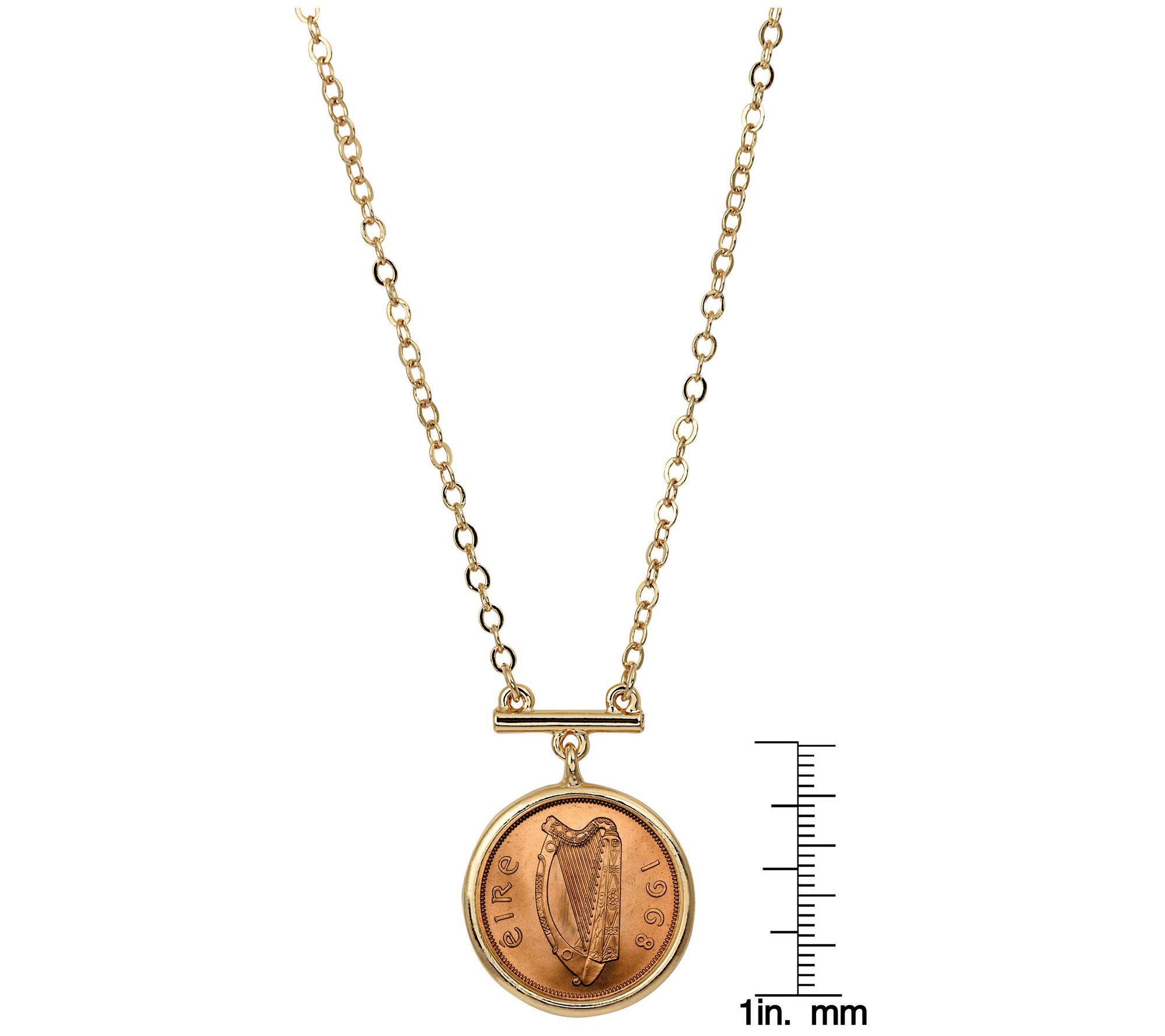 Irish Penny Coin Goldtone Bar Necklace
