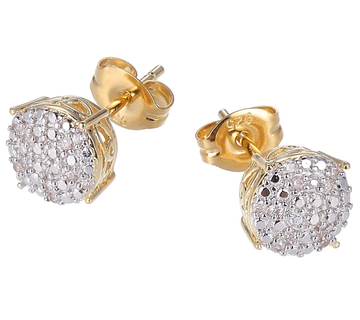 18K Gold Plated Diamond Cluster Stud Earrings