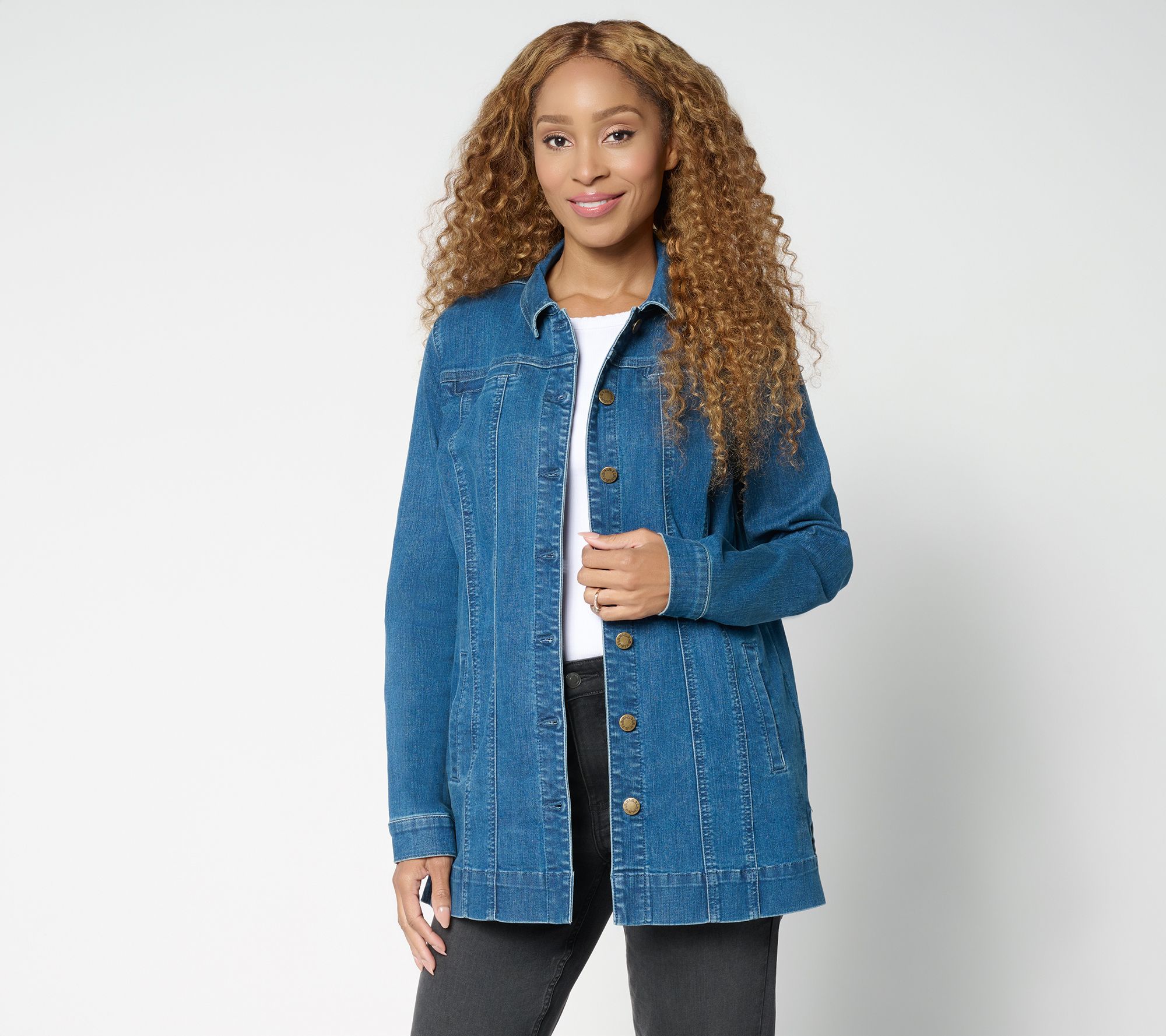 Belle Boho by Kim Gravel Regular Stretch Denim Long Ranch Jacket