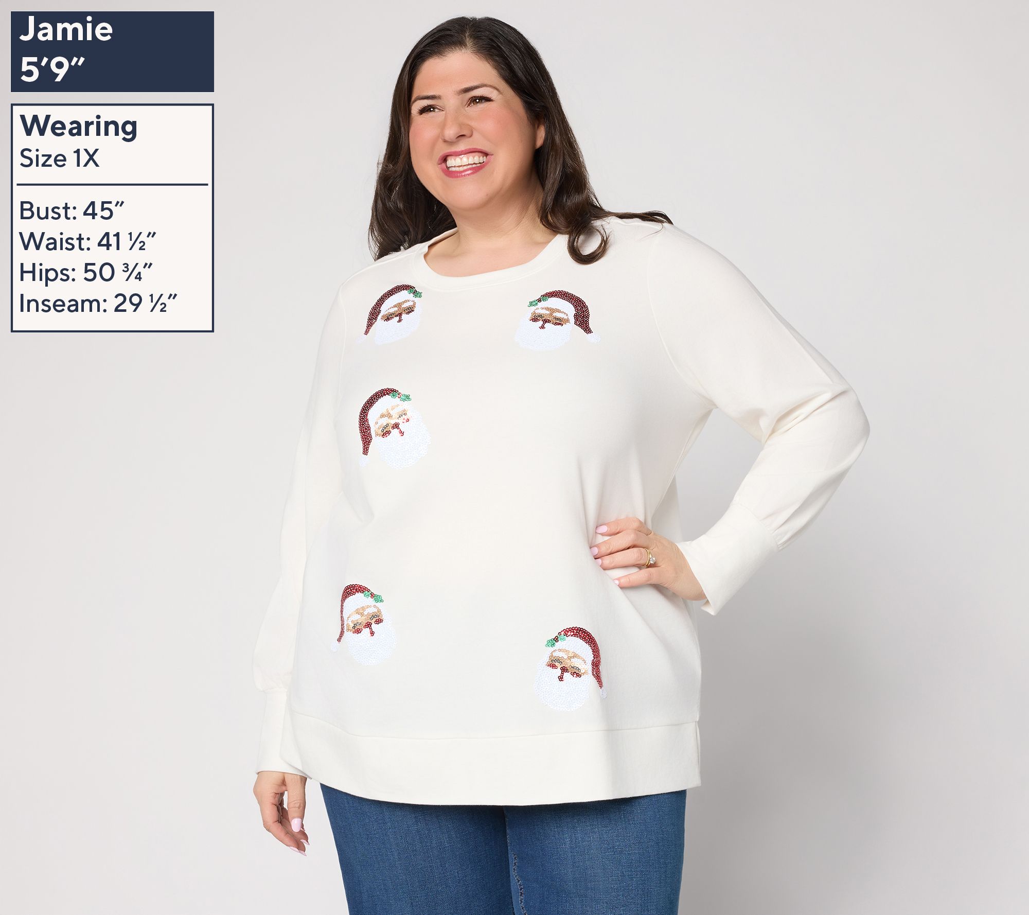 Jingle Belles by Kim Gravel Sequin Santa Knit Top