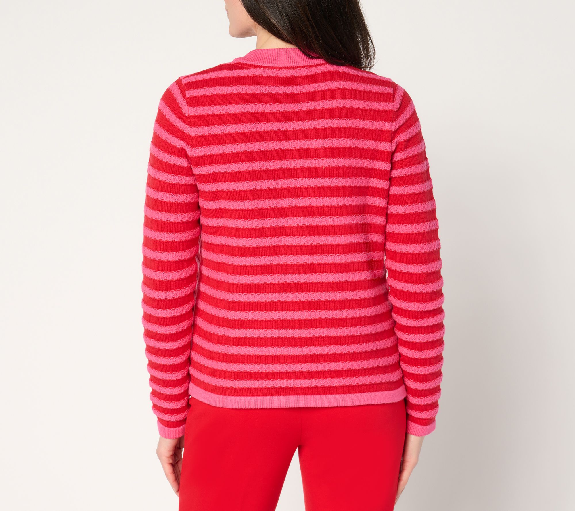 Isaac Mizrahi Live! Striped Button-Front Sweater Cardigan