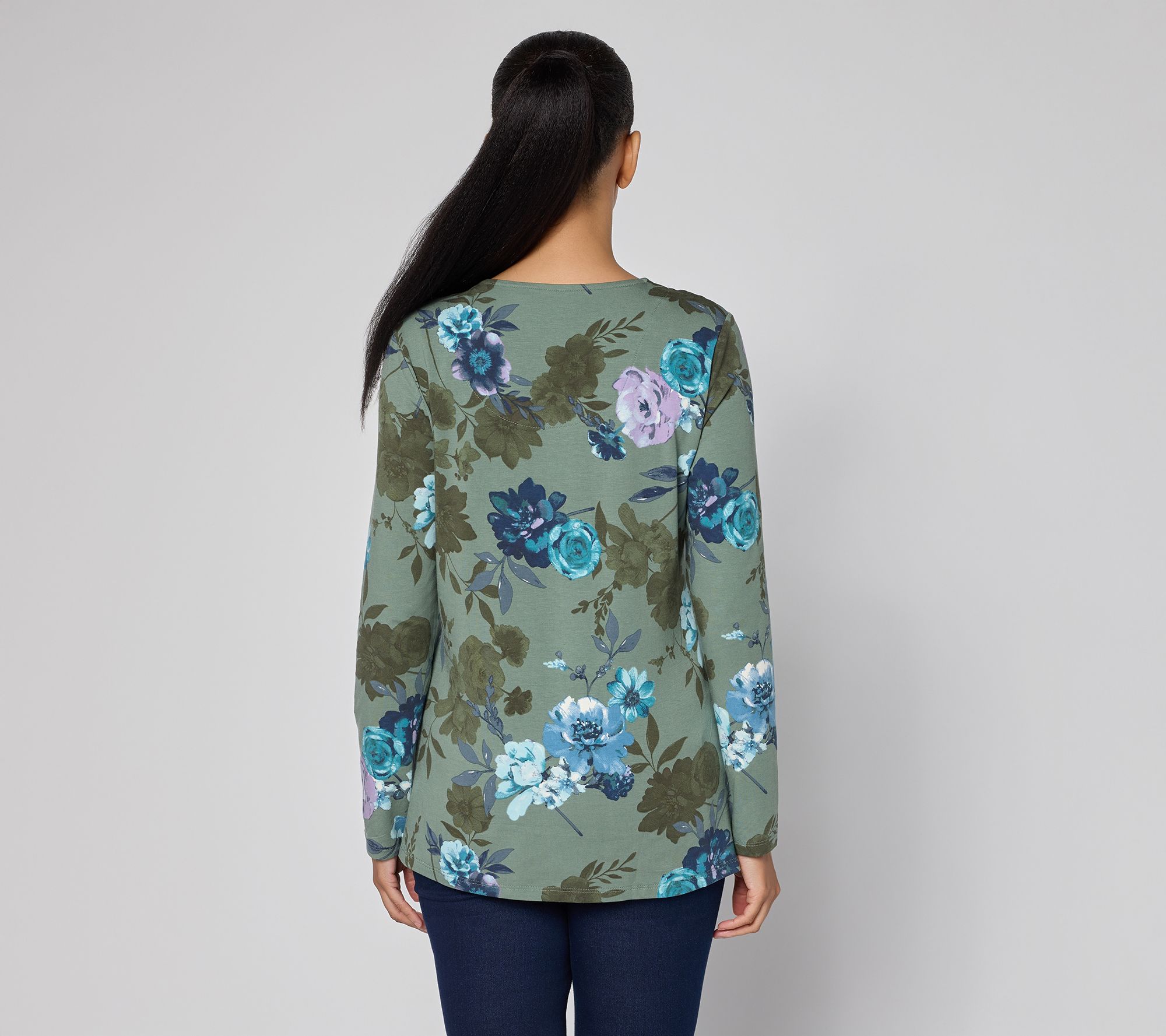 Denim & Co. Printed So Soft Jersey Keyhole Top
