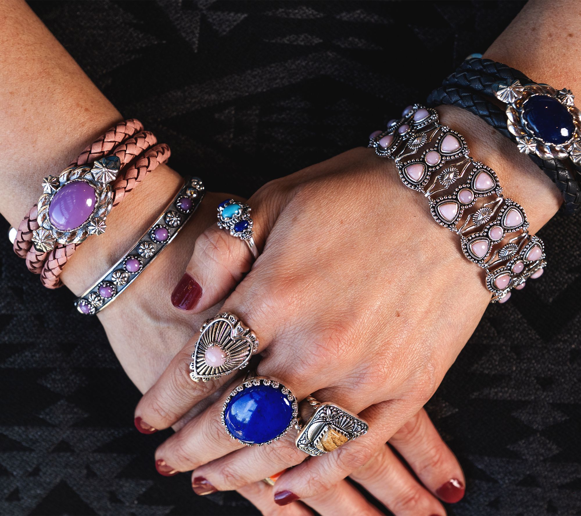 American West Sterling Silver Gemstone Concha Link Bracelet