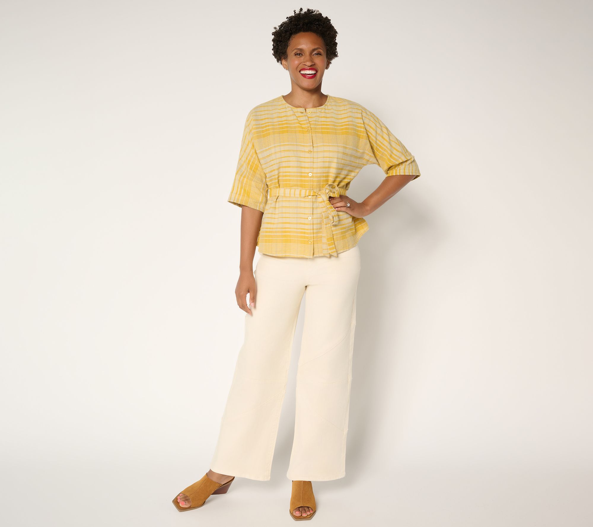 Me by Jennie Garth Laurel Plaid Blouse with Self Belt