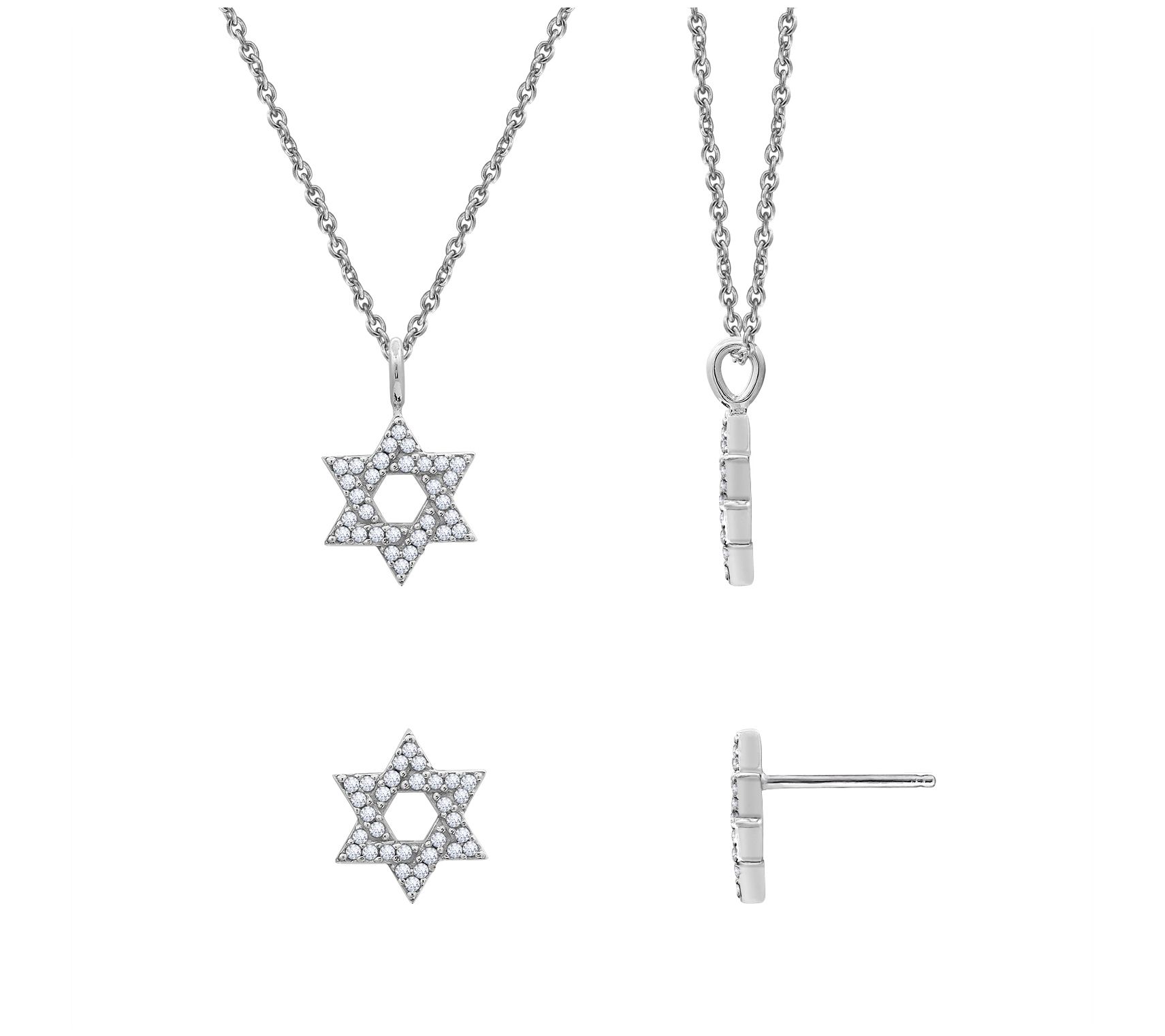 Diamonique Star of David Necklace & Earrings Set, Sterling