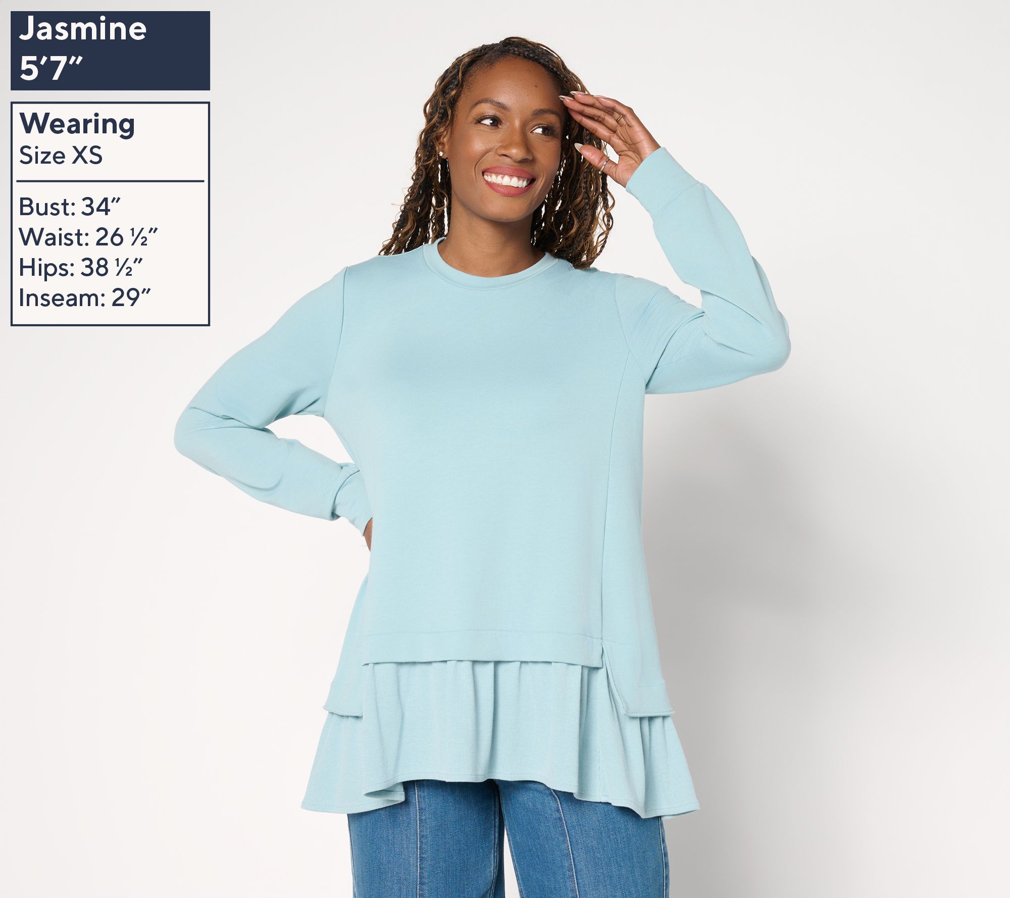 LOGO by Lori Goldstein French Terry Top with Rib Knit Hem