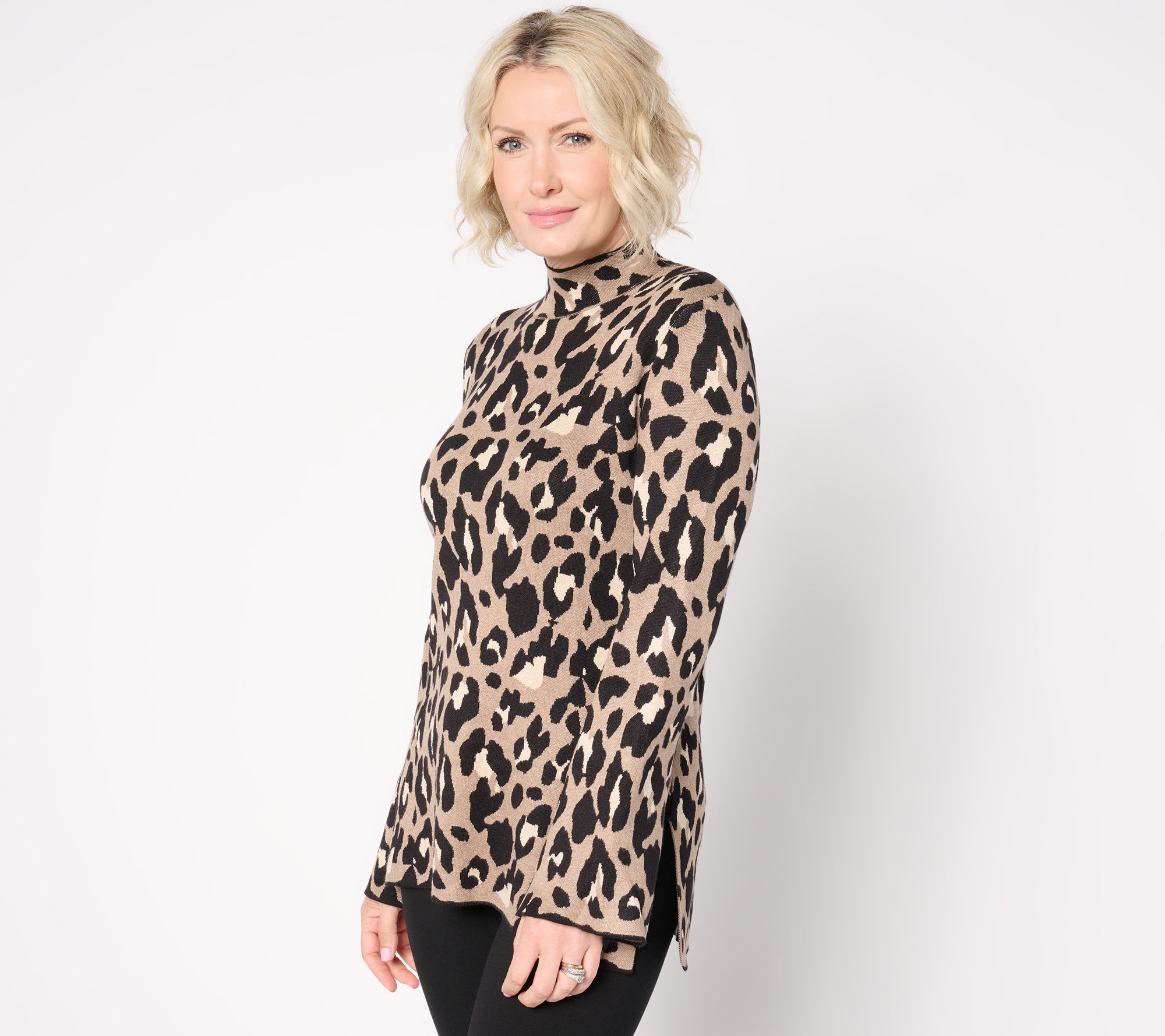 Dennis Basso Jacquard Turtleneck Sweater