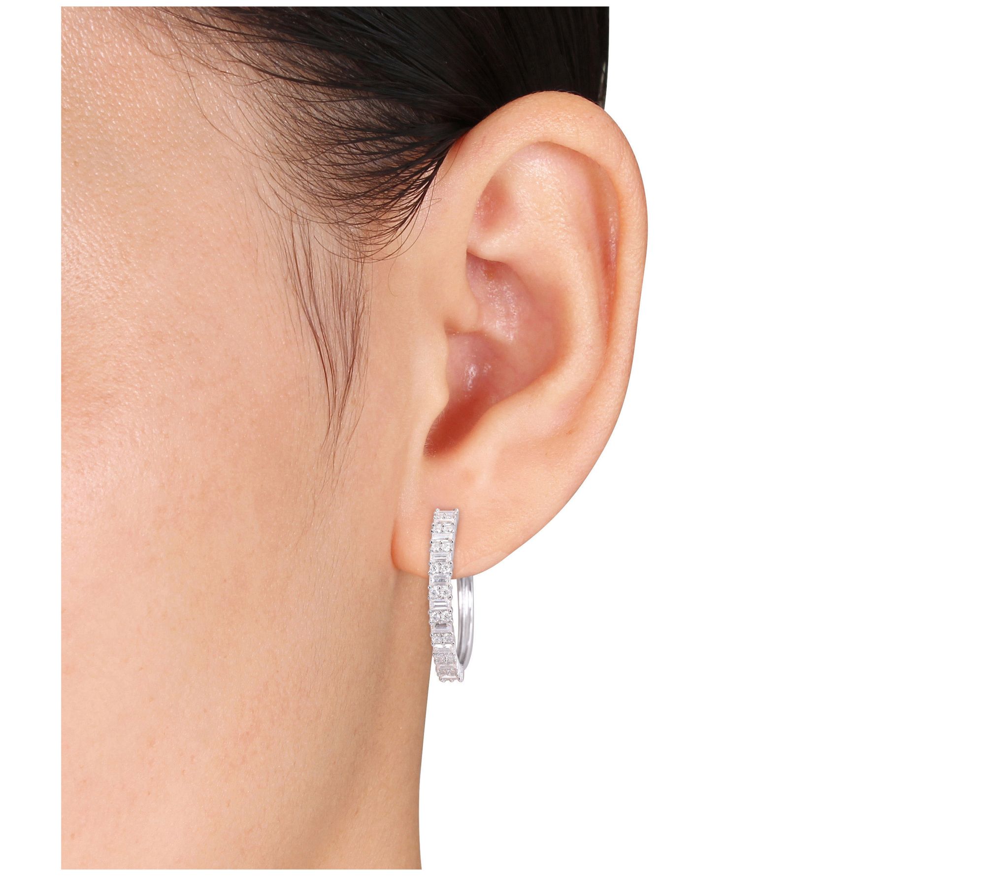 MoissanIce Moissanite Necklace & Hoop Earrings Set, Sterling