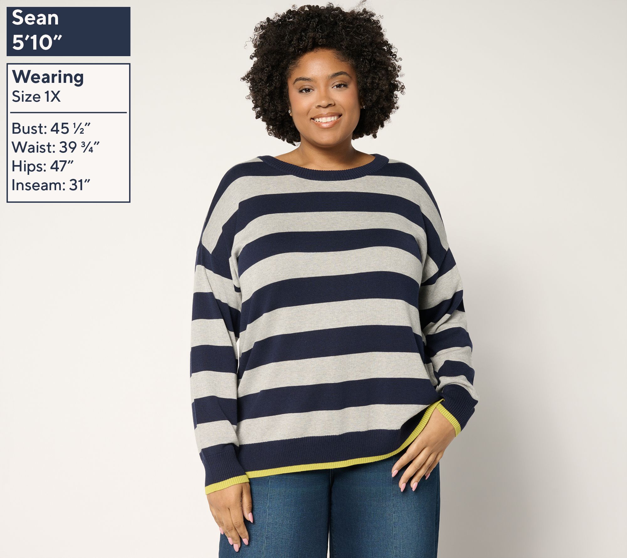 Belle by Kim Gravel Wide Striped Sweater with Pop Tipping