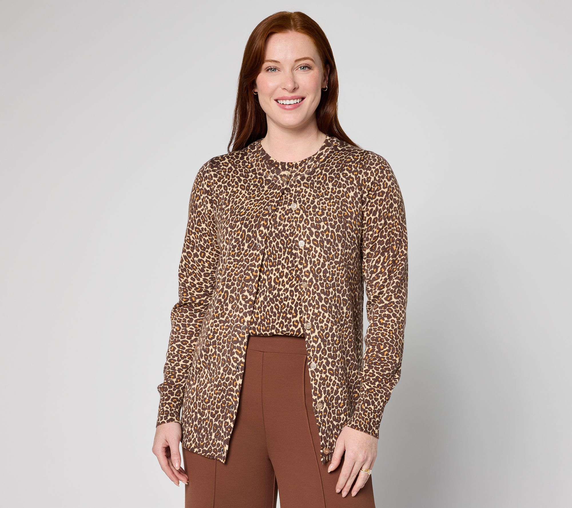 Joan Rivers Printed Leopard Button Front Cardigan