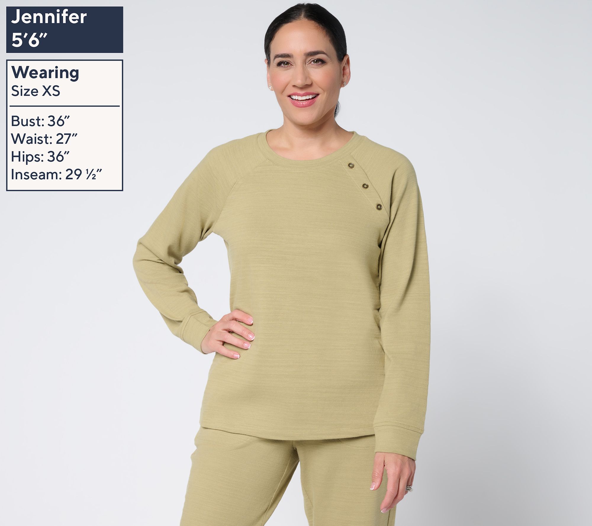 Denim & Co. Active Textured Cotton Pullover with Button Detail