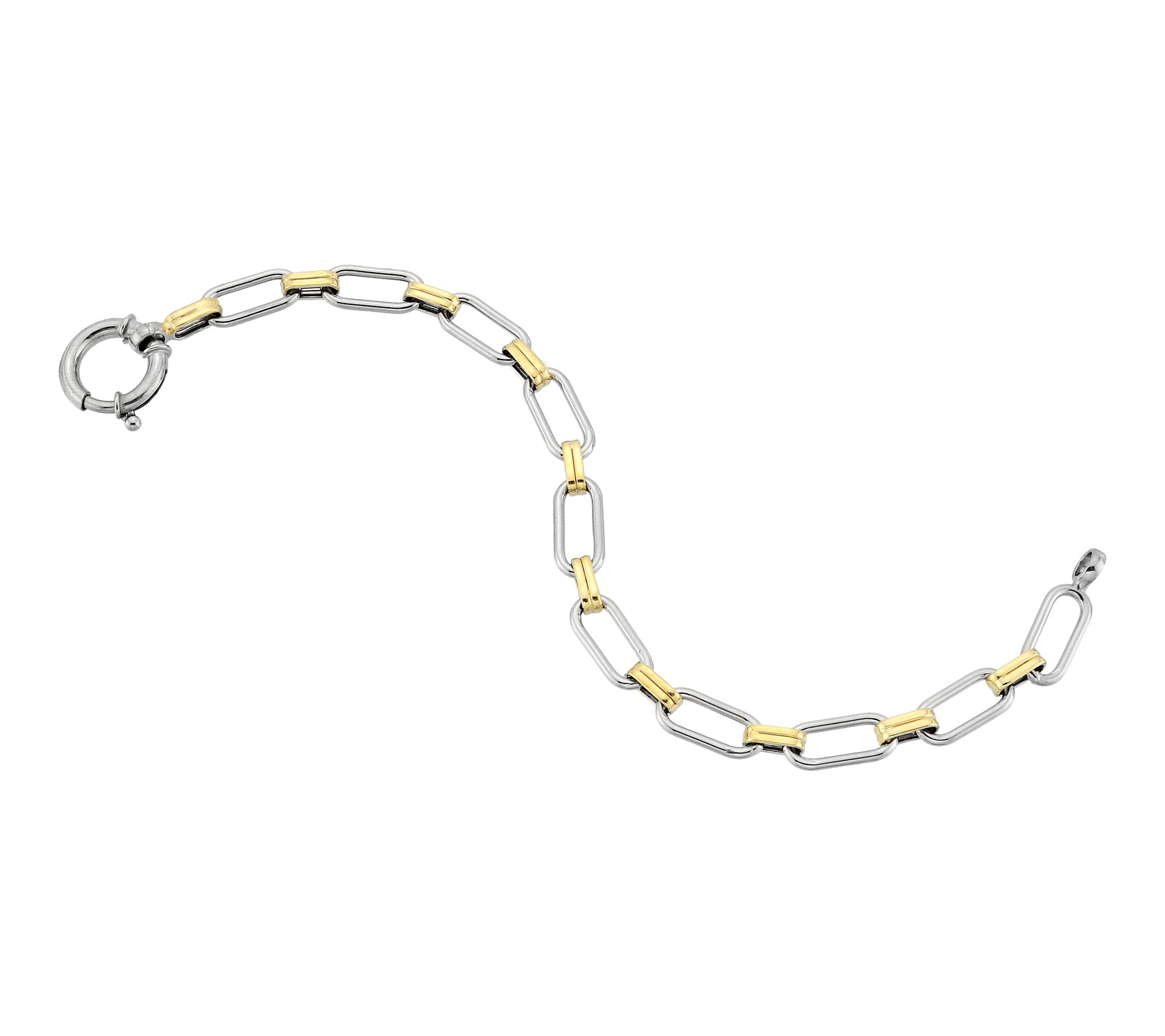 Silver Style Two-Tone Paper-Clip Link Bracelet,Sterling