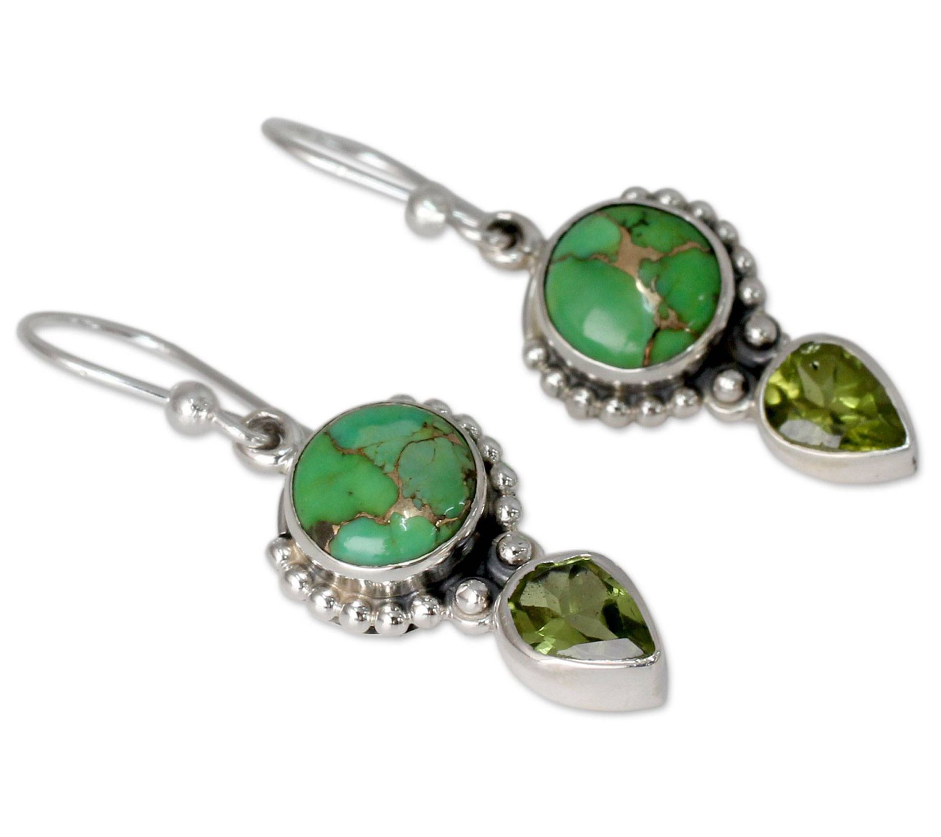 Novica Artisan Crafted Sterling Peridot & Turquoise Earrings