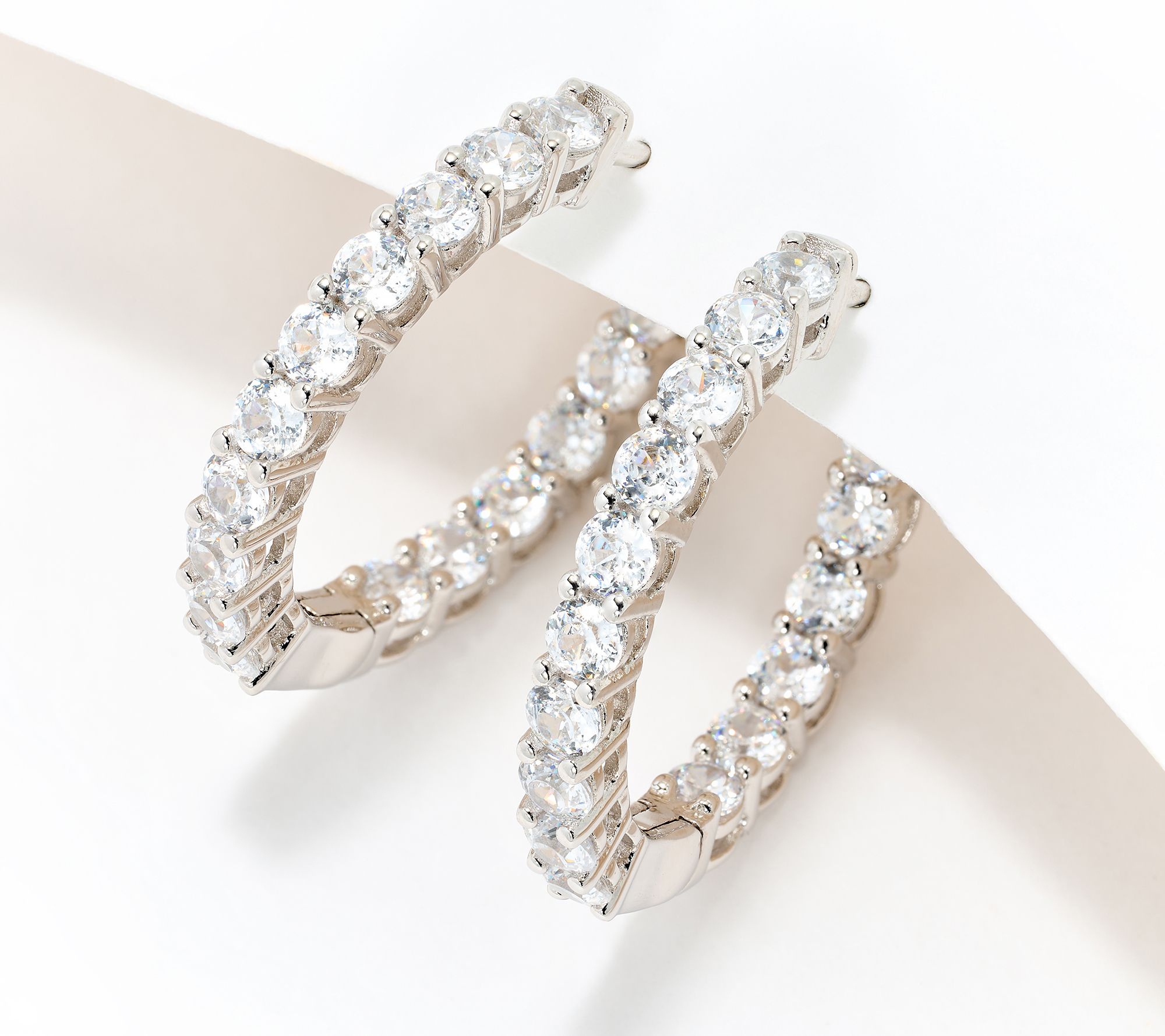 Diamonique Classics Inside-Out Hoop Earrings, Sterling Silver