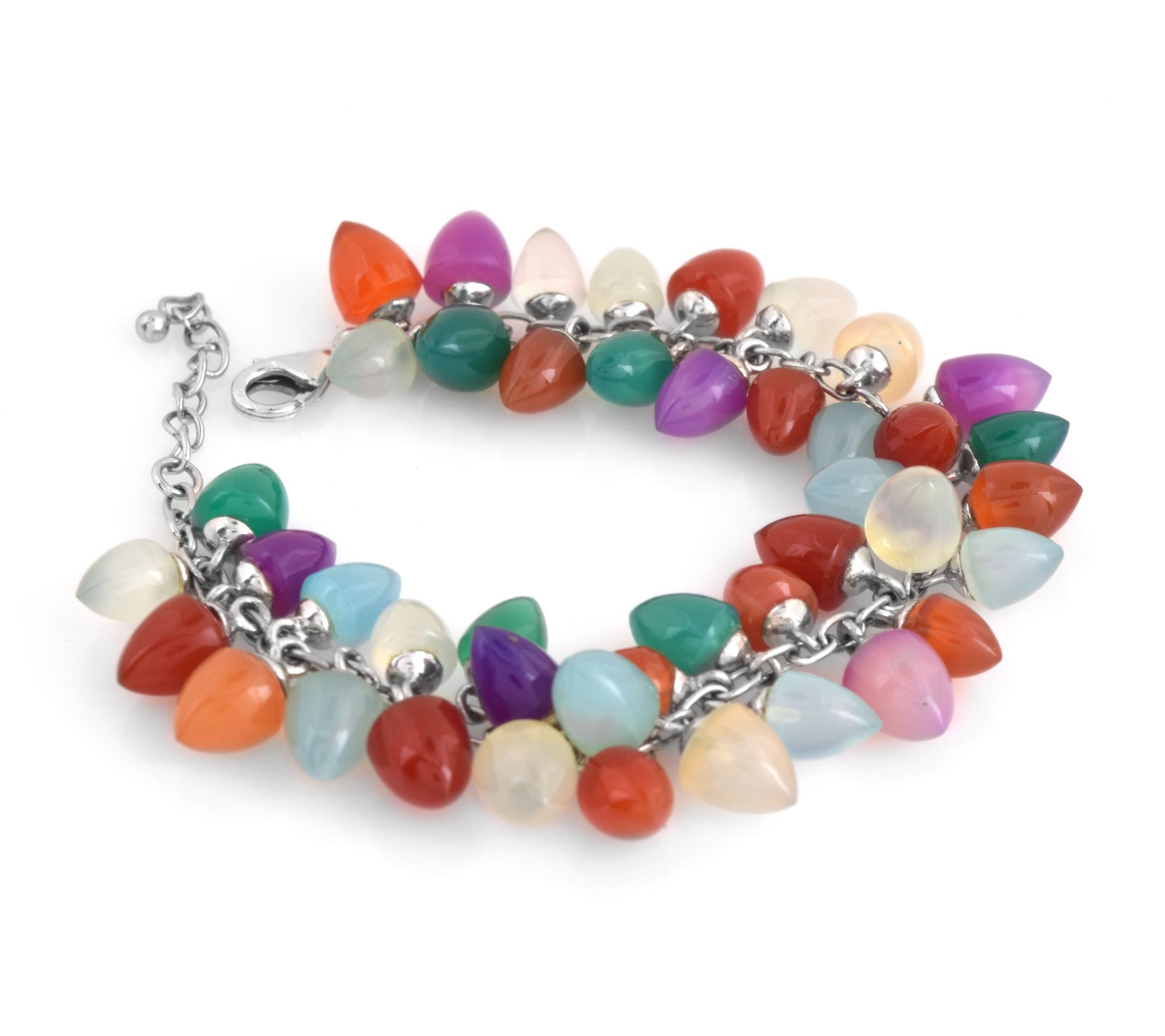 Sterling Silver Multi-Color Chalcedony Bead Bracelet