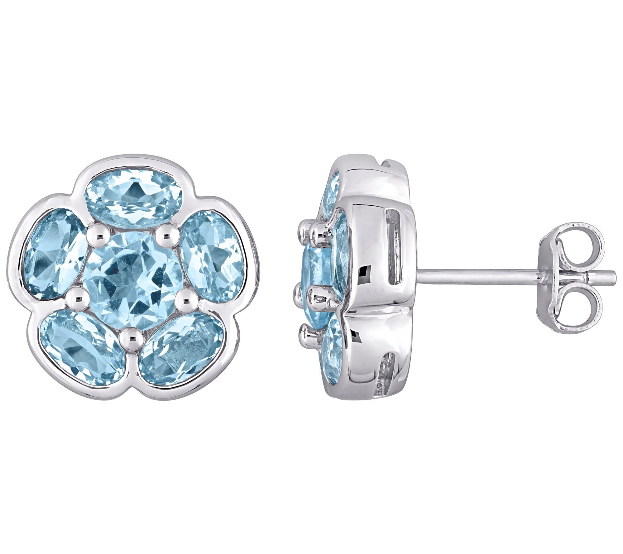 Sterling Silver 3.45 cttw Blue Topaz Flower Stu d Earrings