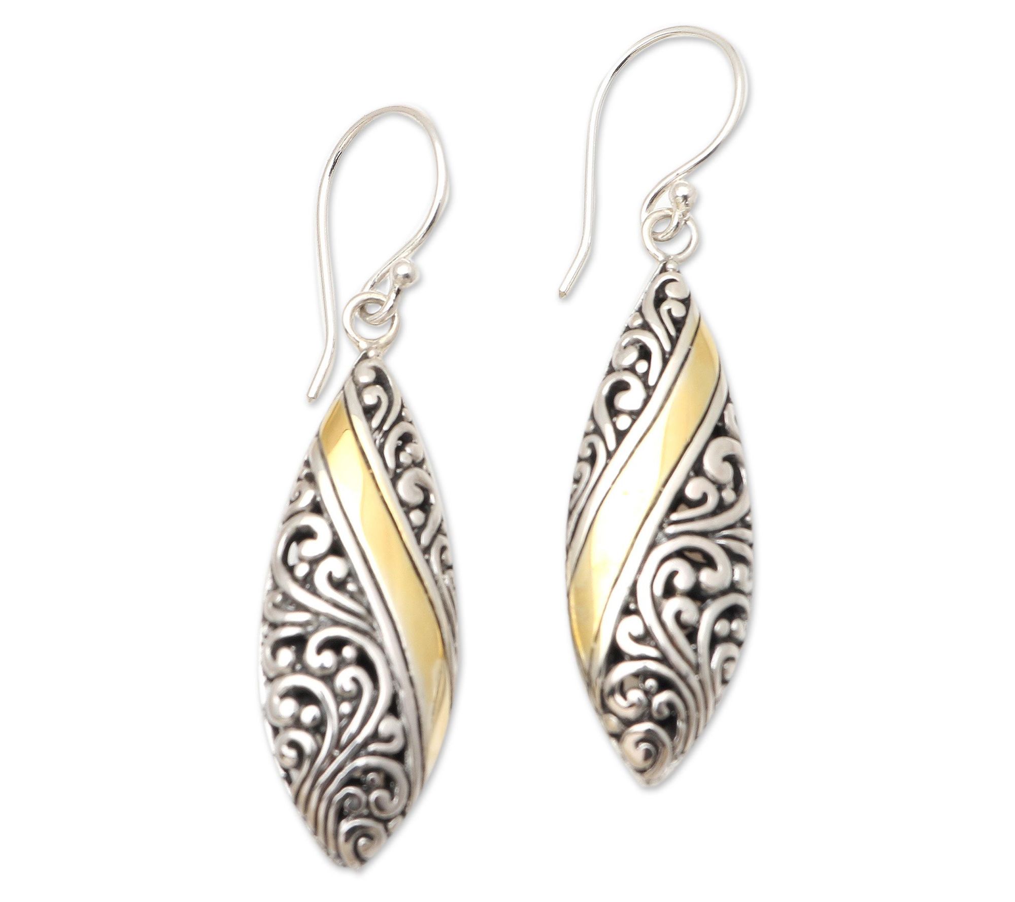 Novica Artisan Crafted Two-Tone Scrollwork Dangle Earrings