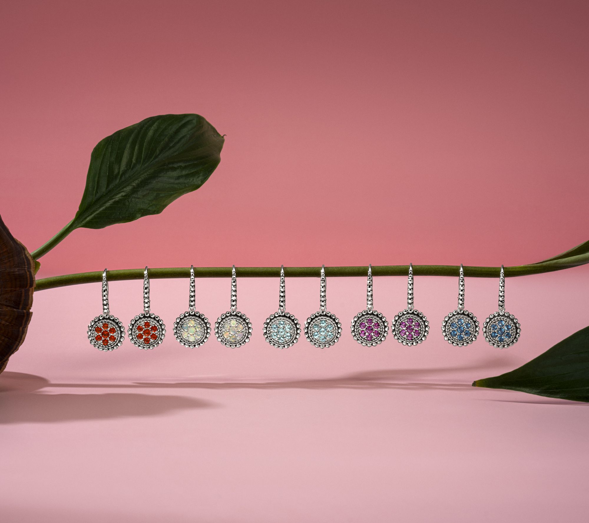 JAI Sterling Silver Exotic Gemstone Pave Earrings