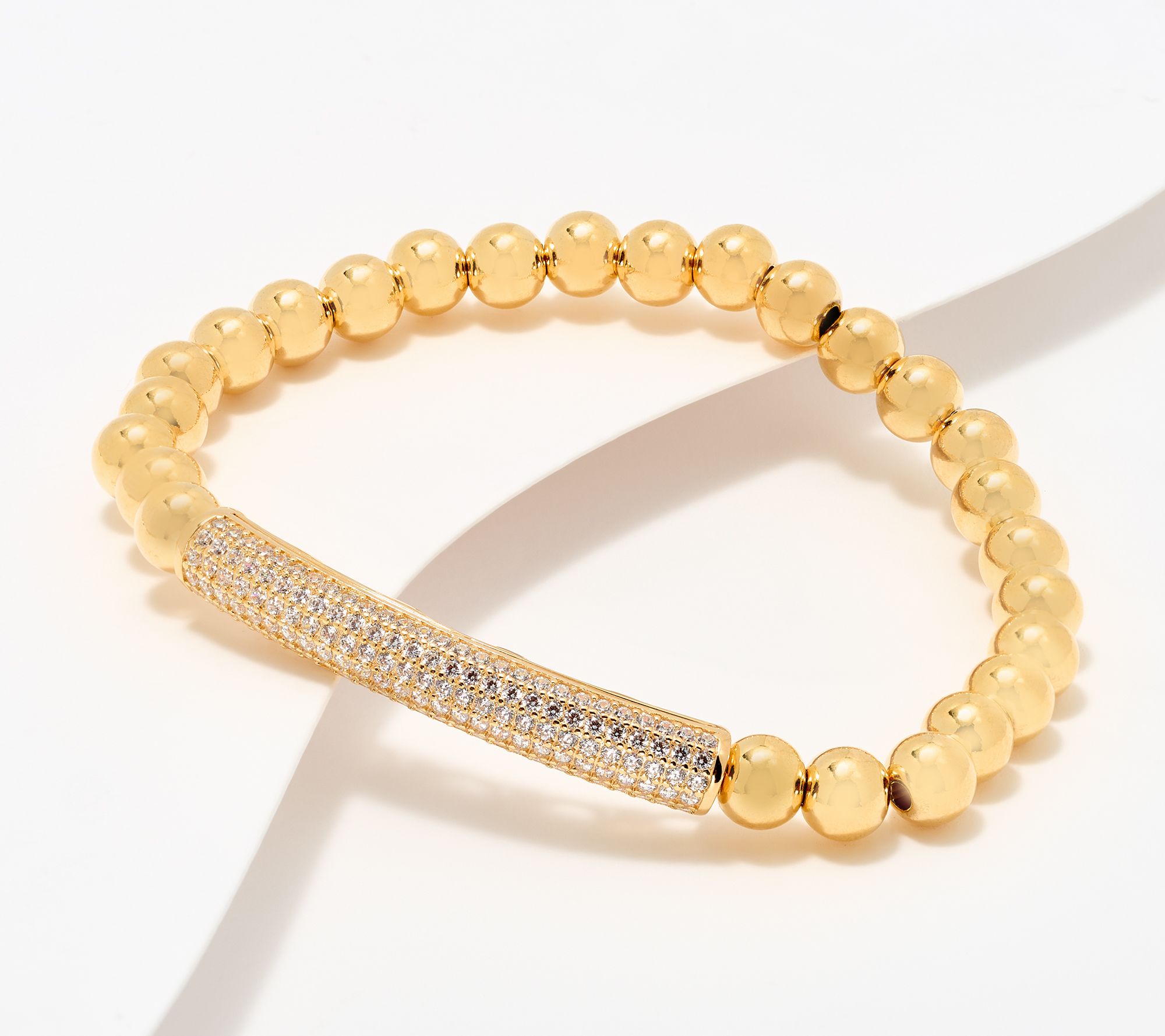 Diamonique x Kathy Levine Pave Bar High Note Bead Bracelet, Sterl