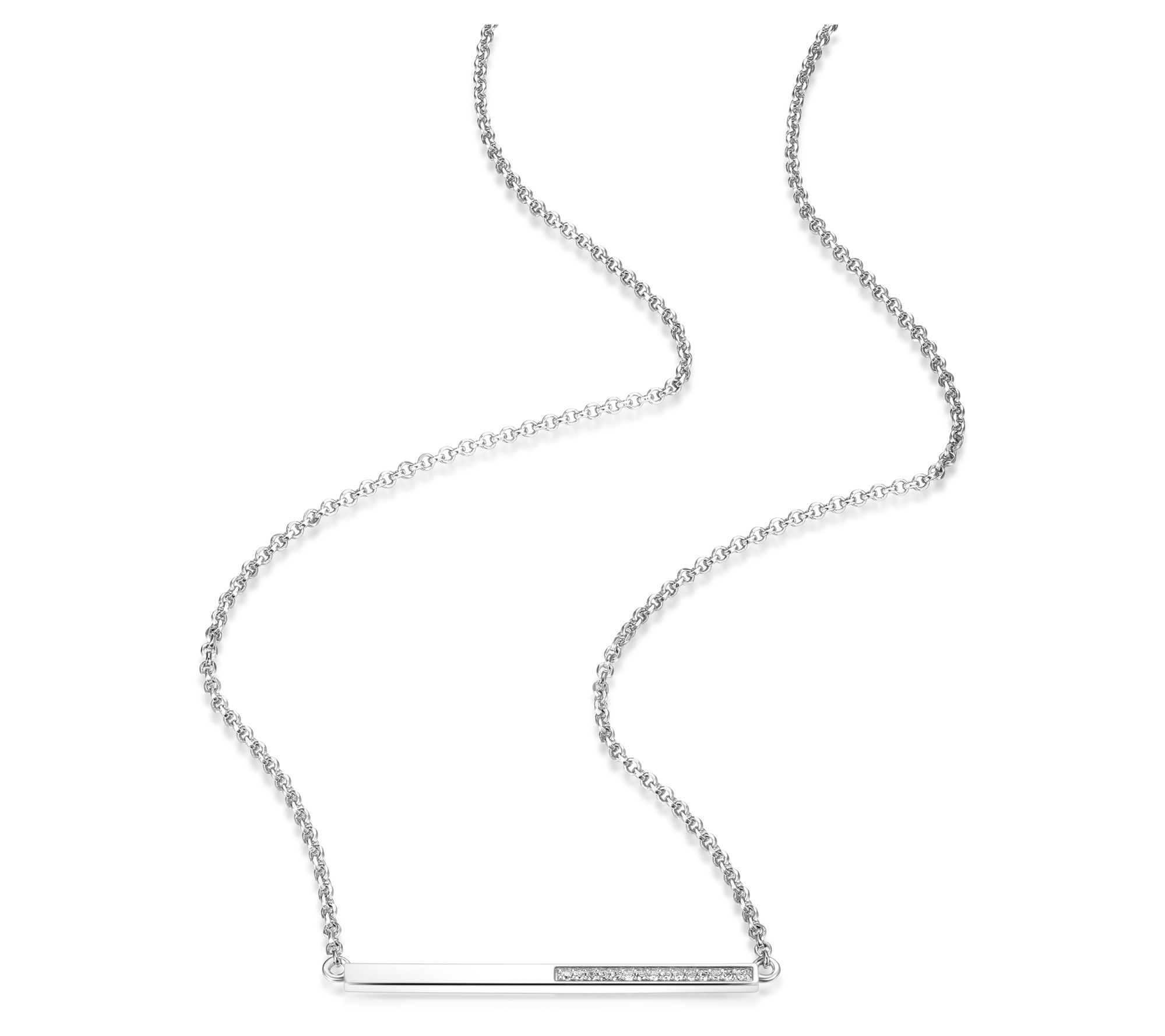 Diamonique Half and Half Bar Necklace, Sterling Silver
