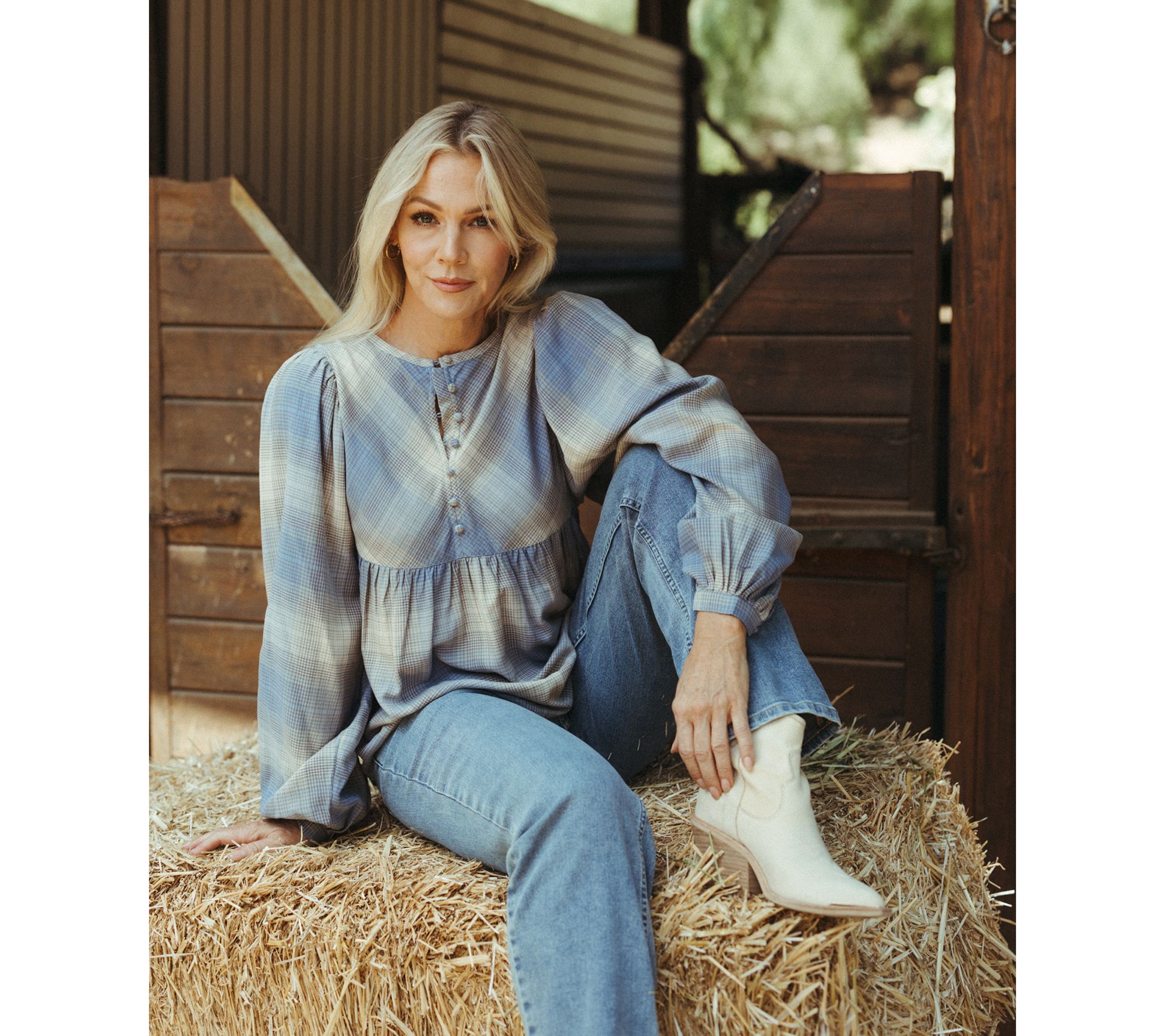 Me by Jennie Garth Ynez Drapey Flannel Blouse with Curve Yoke