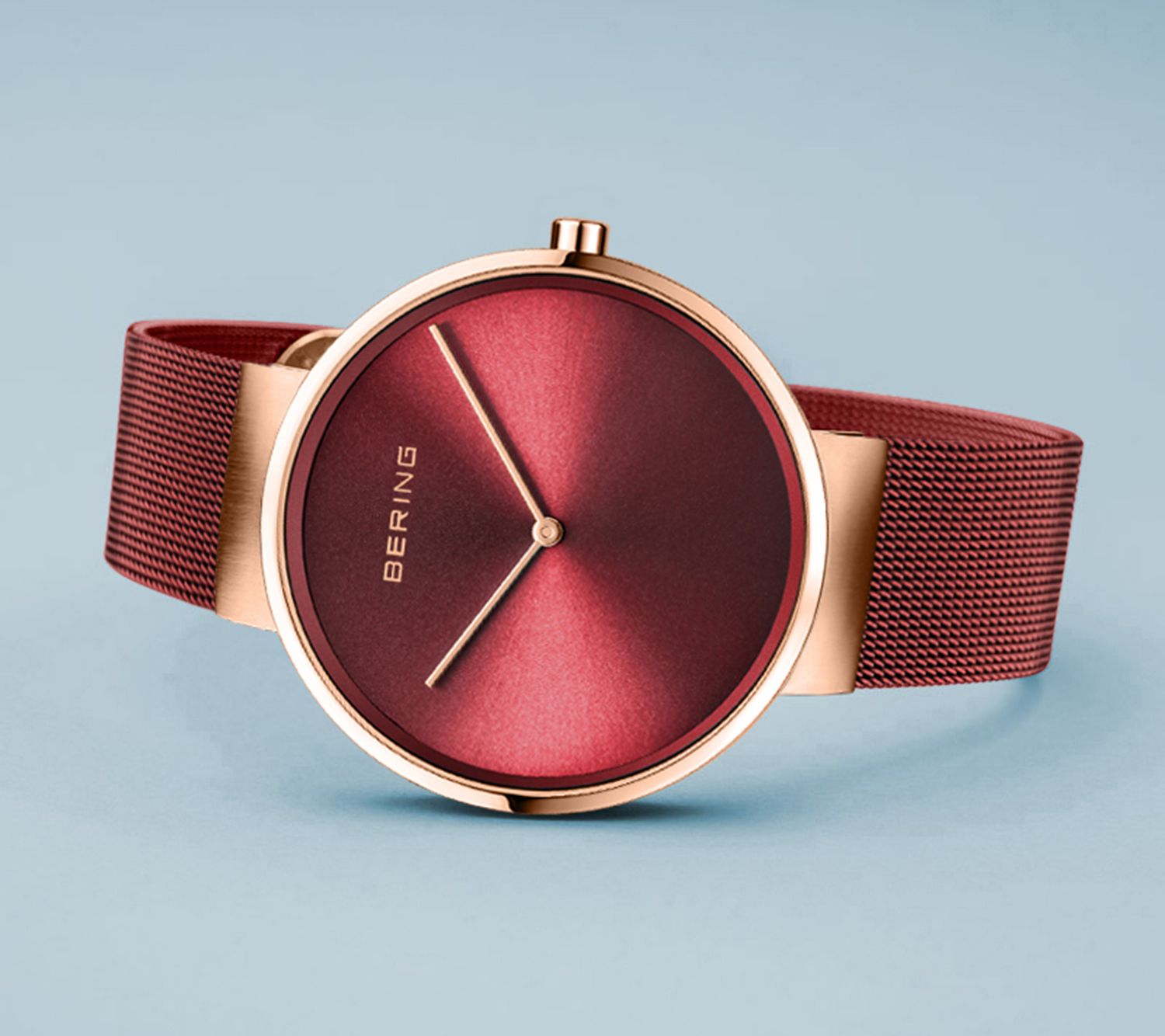 Bering Unisex Red Sunray Dial Milanese BraceletWatch