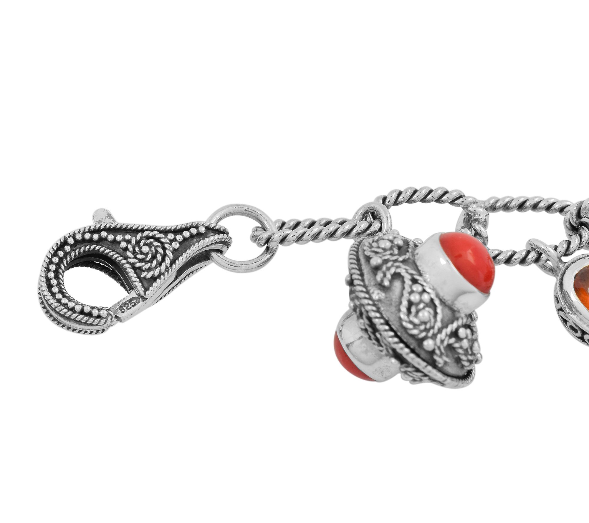 Artisan Crafted Sterling Silver Multi-GemstonesCharm Bracelet