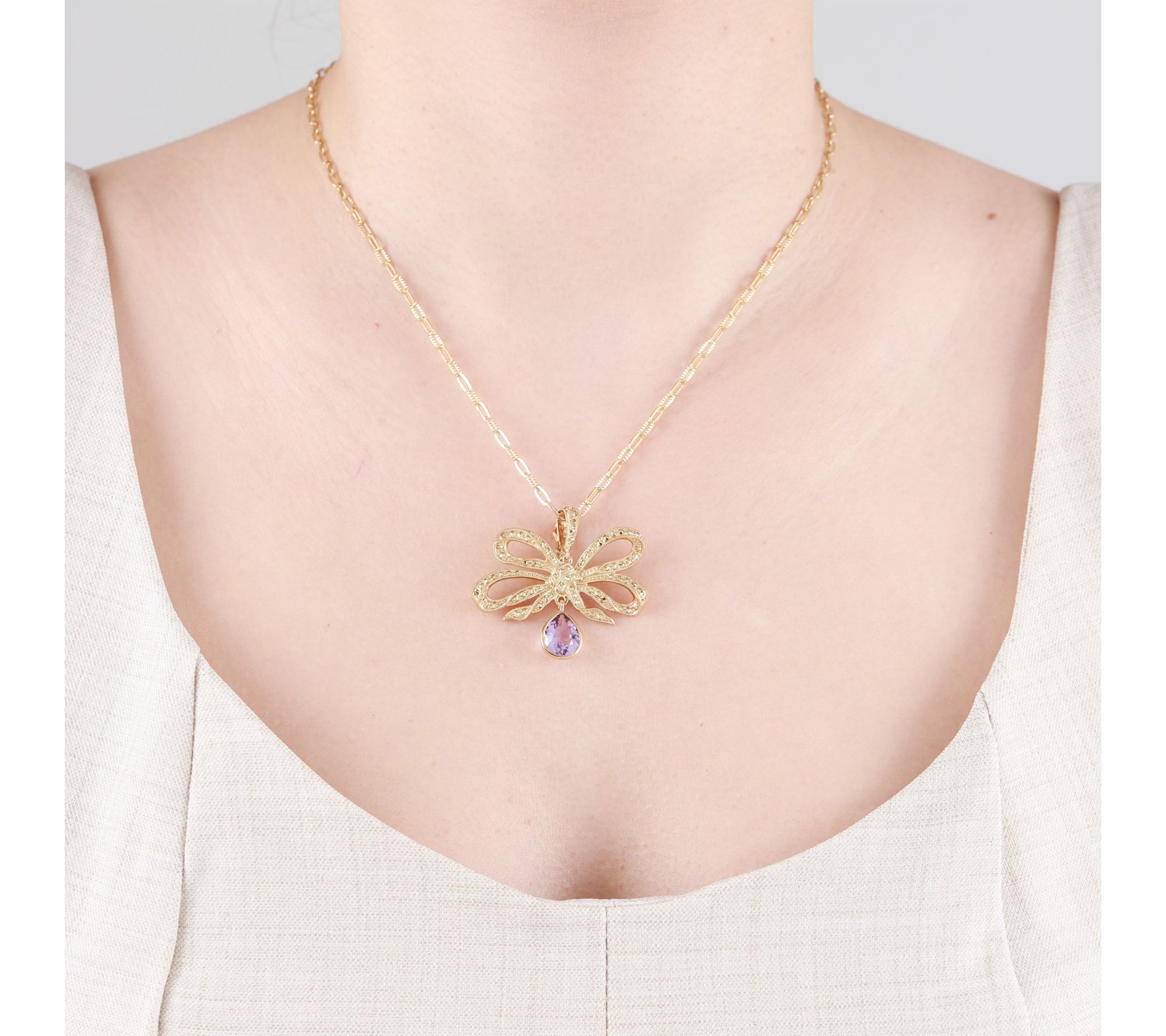 Dallas Prince 14K Clad Marcasite & Amethyst BowNecklace