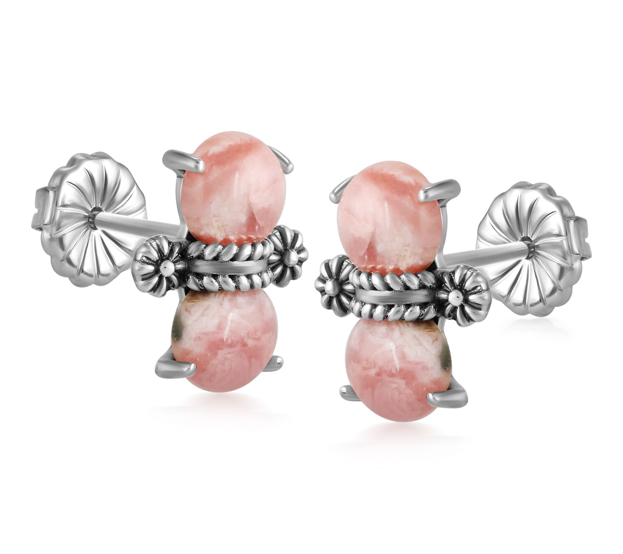 American West Sterling Silver Round Gemstone Concha Earrings