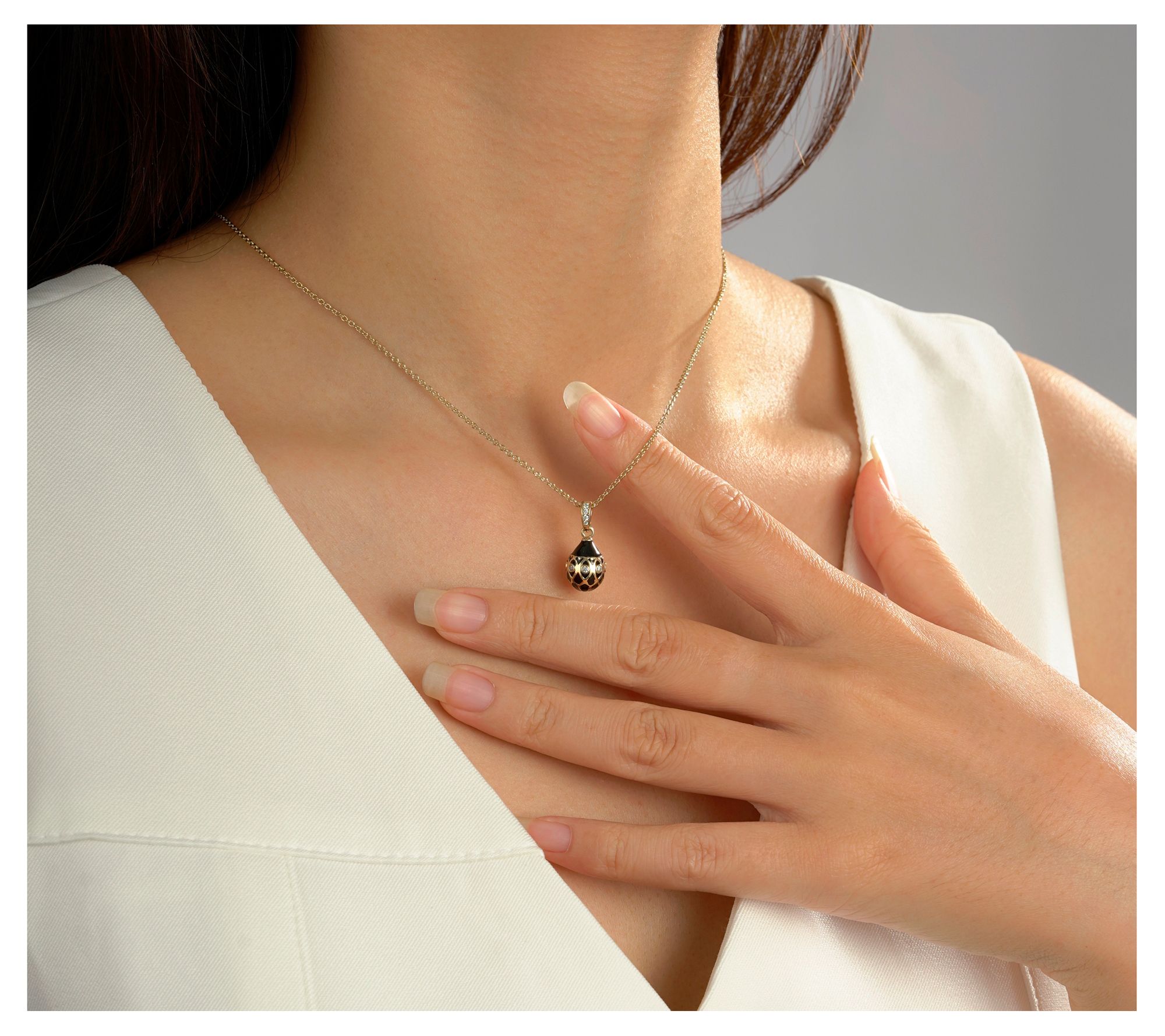 Diamonique x Prince Dimitri Enamel Egg Necklace, 14k Gold Plated