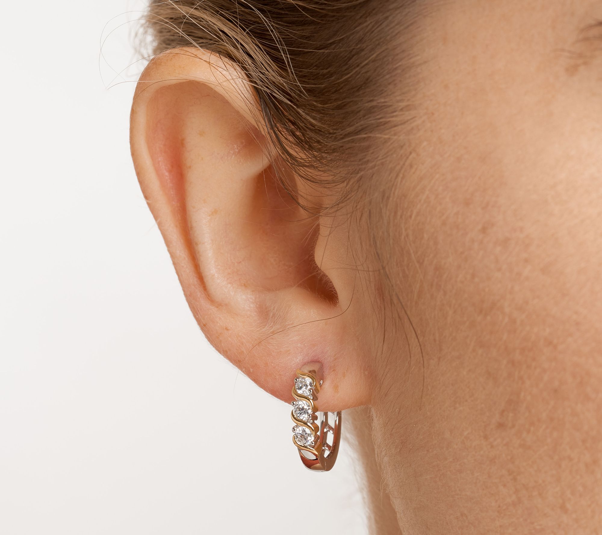 Diamonique 1.30 cttw Two-Tone Huggie Hoop Earrings, Sterling