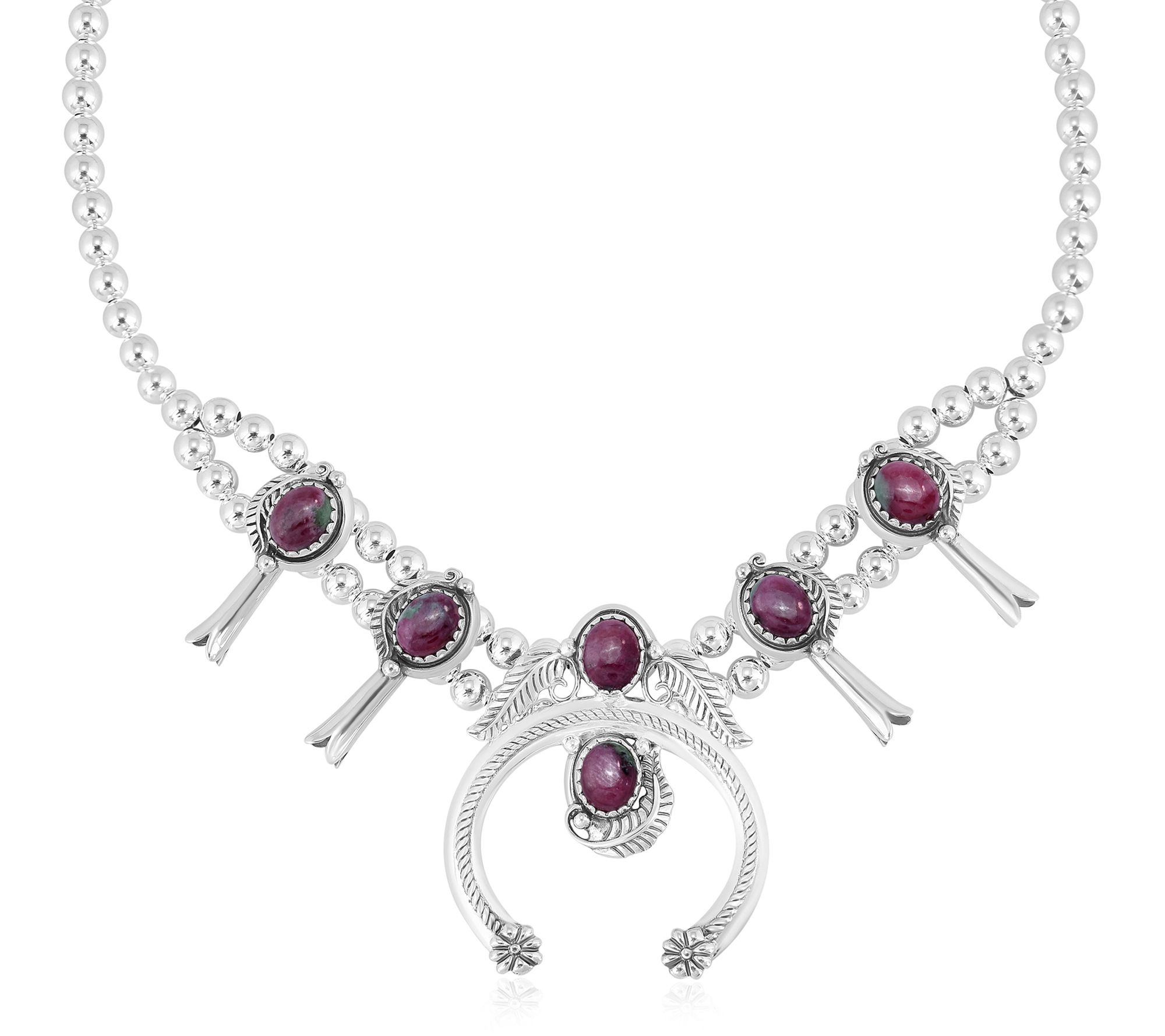 American West Sterling Silver Ruby Zoisite Blossom Necklace