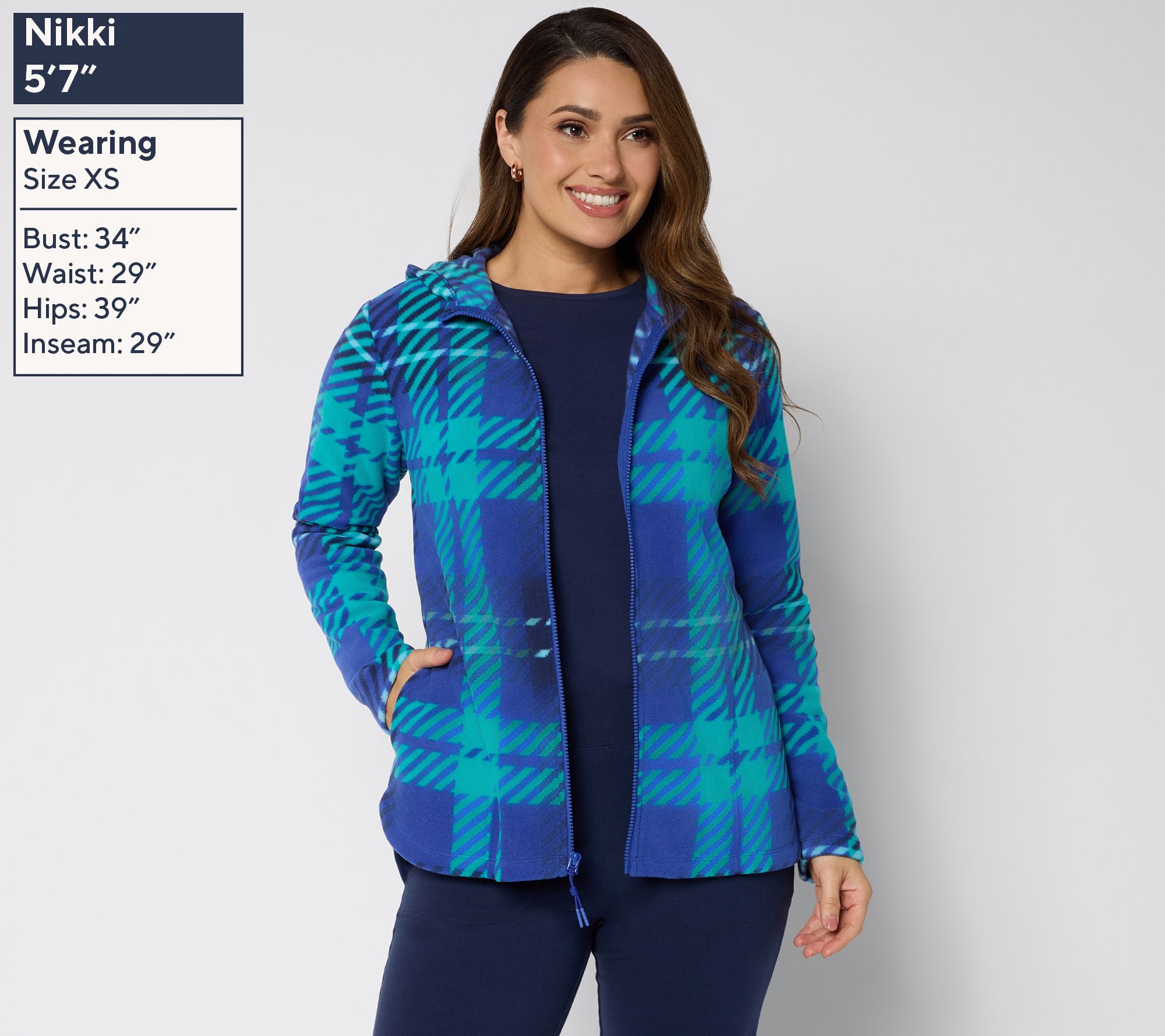 Denim & Co. Active Fleece Printed Zip Front Hooded Jacket