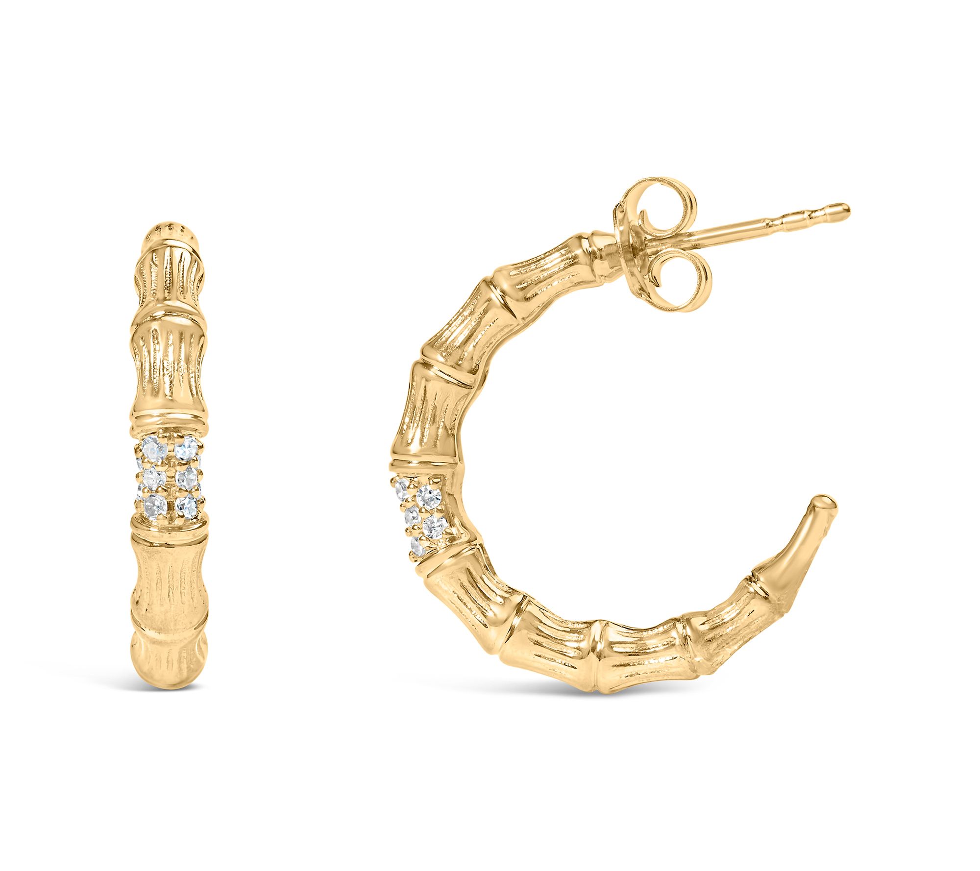 Haus of Brilliance Diamond Bamboo Hoop Earrings, 14K Plated