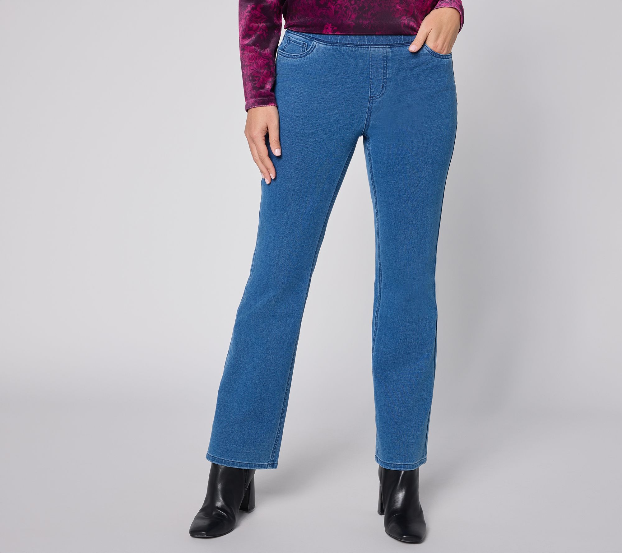 Denim & Co. Regular Knit Denim Pull On Boot Leg Jeans