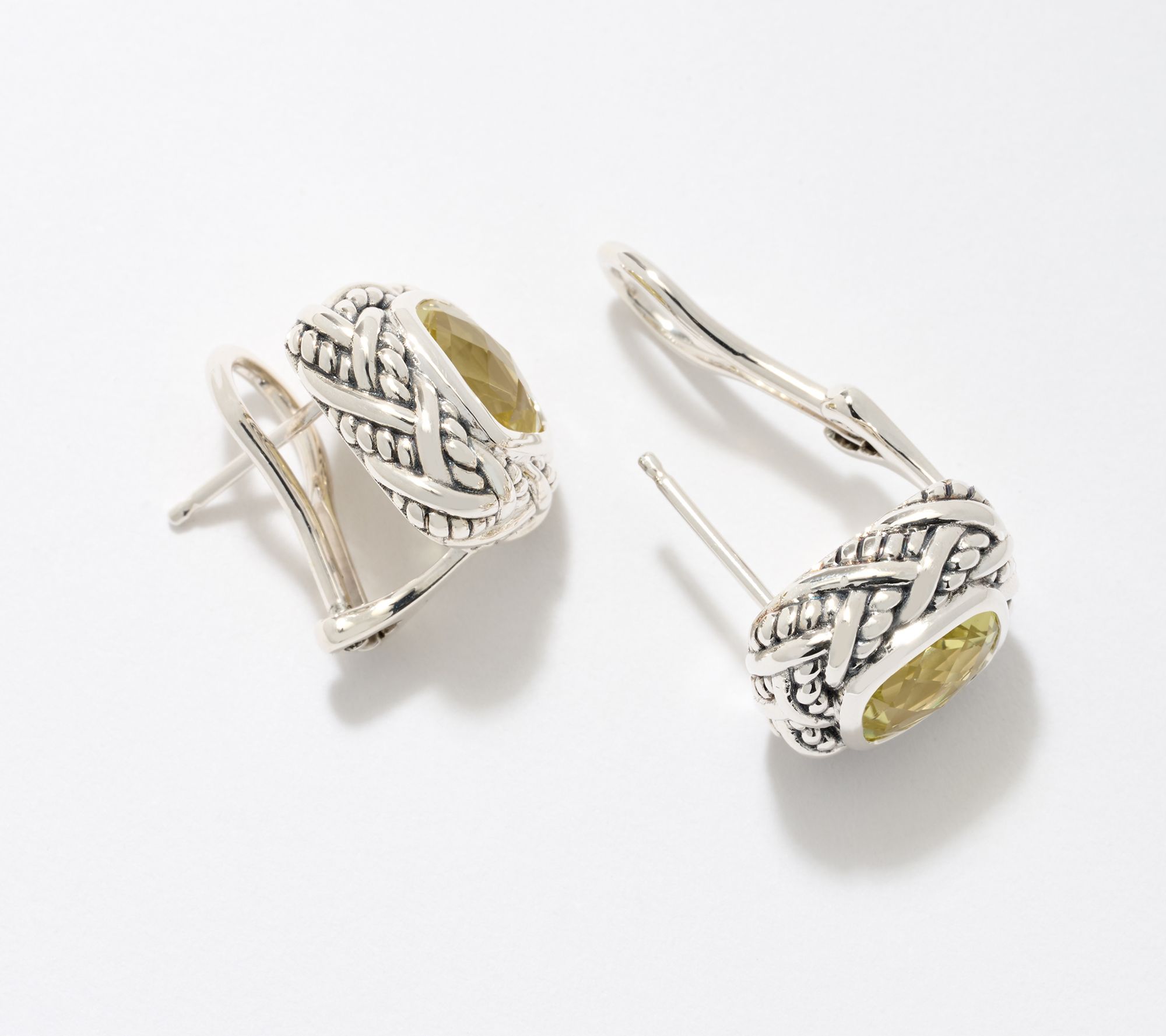 JAI Sterling Silver Faceted Cushion Gemstone Earrings