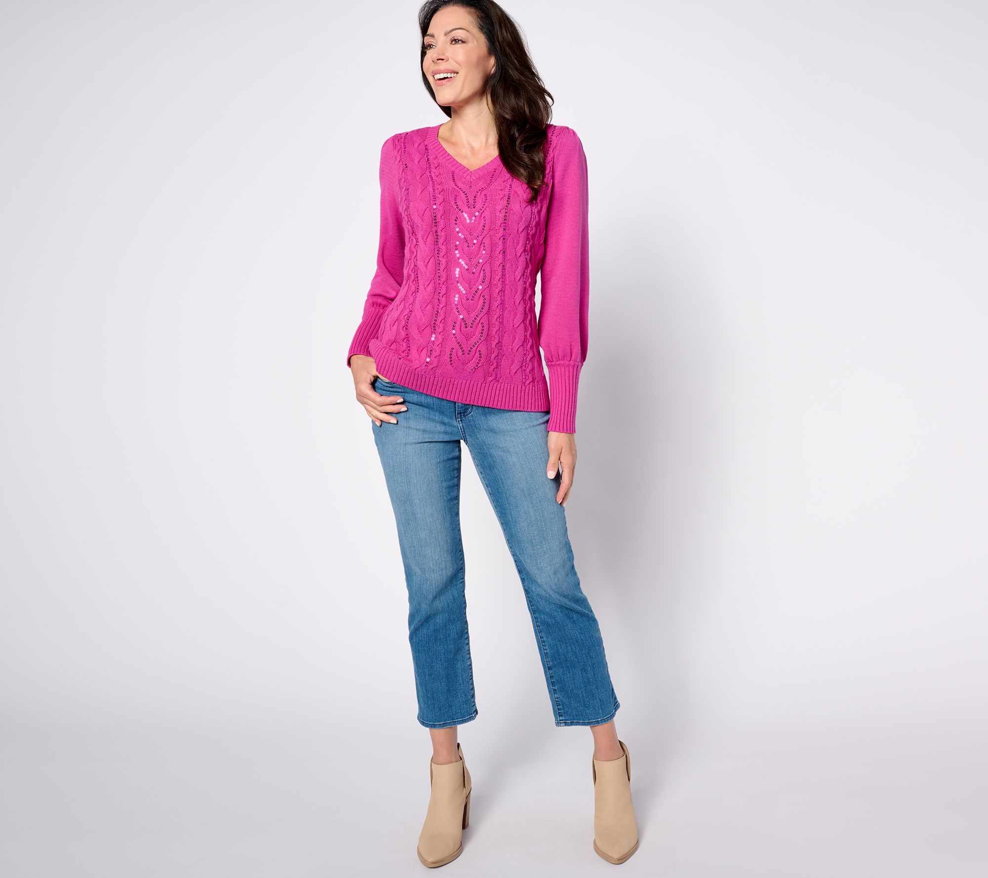 Jingle Belles by Kim Gravel Sparkling Sequin V Neck Sweater